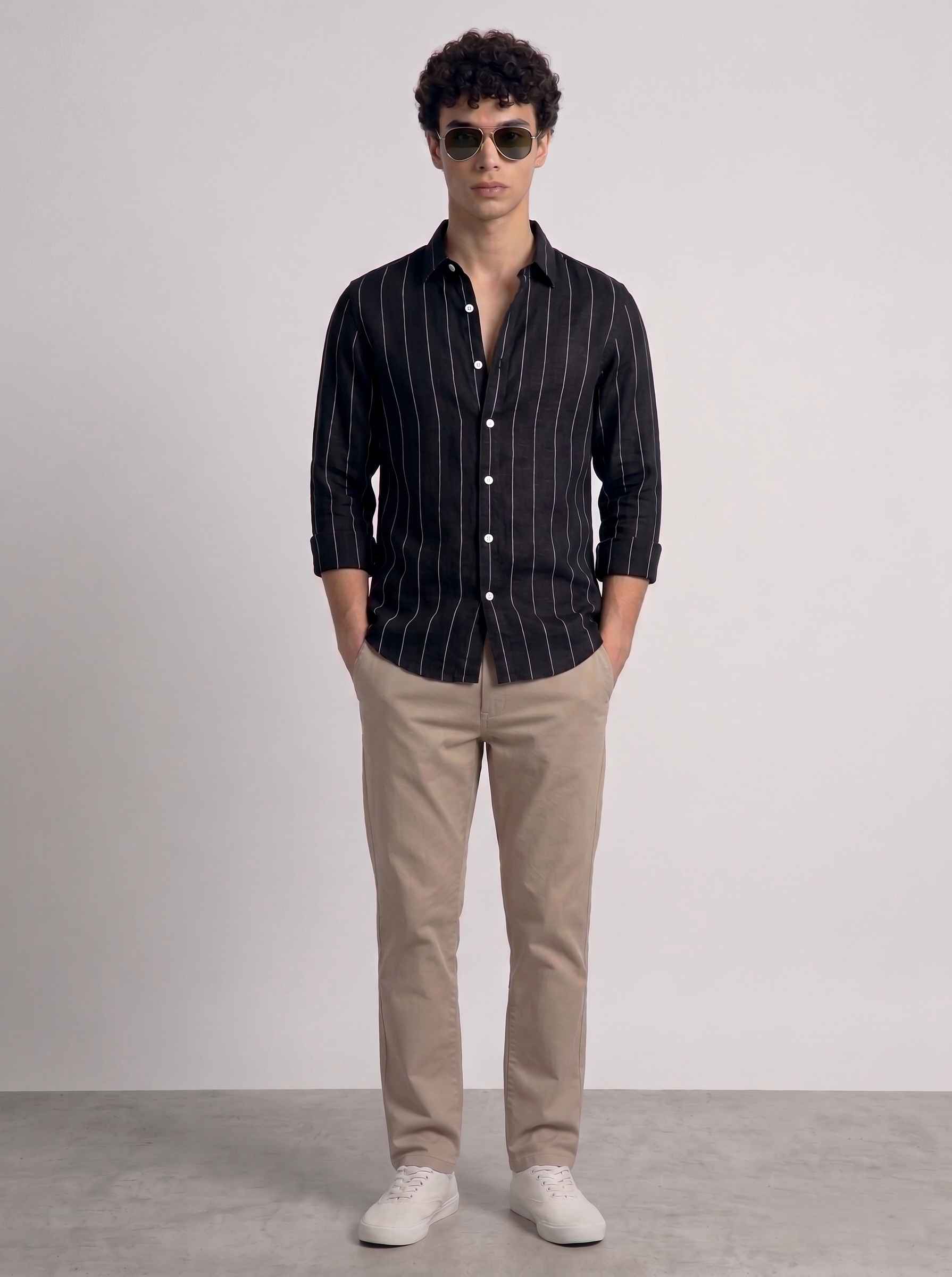 Black Striped Linen Shirt