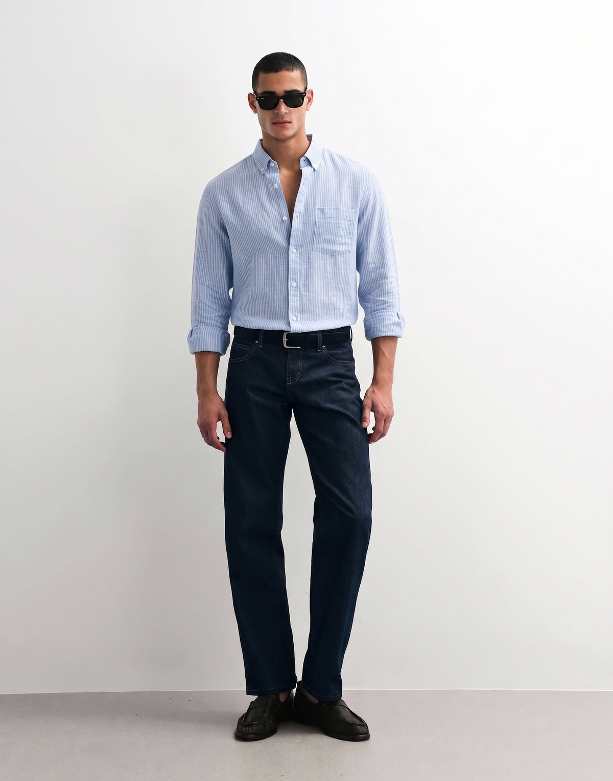 Baby Blue Striped Linen Shirt
