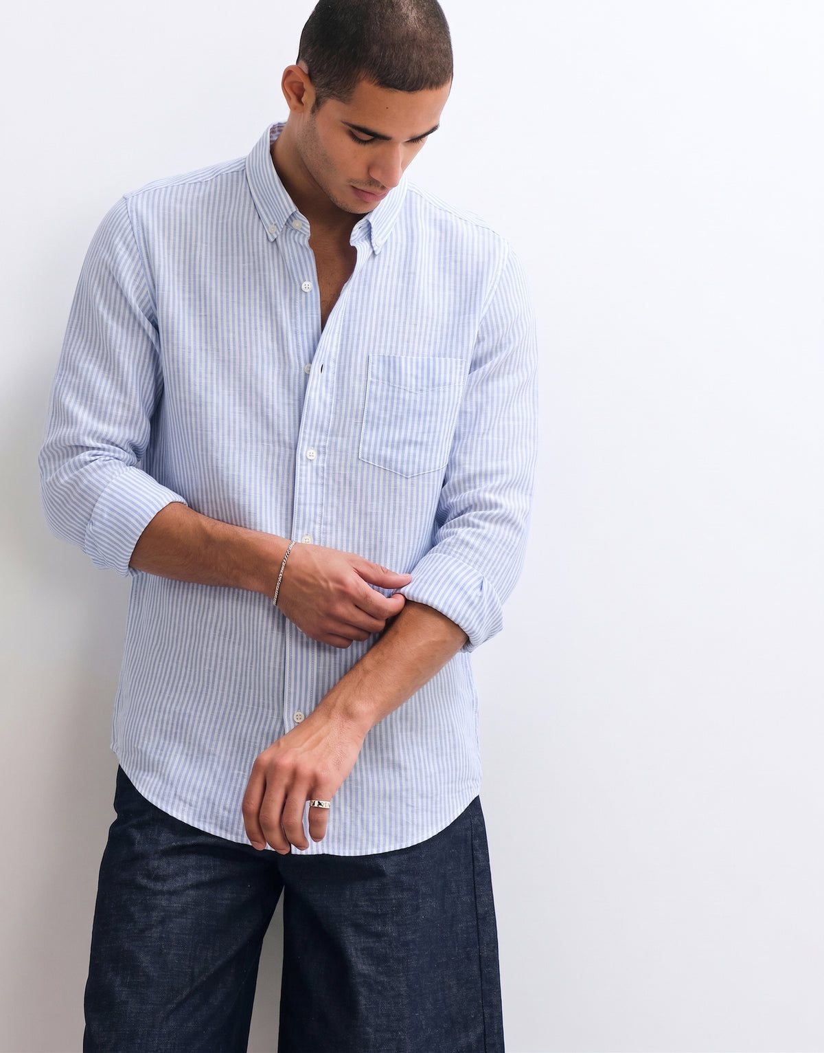 Baby Blue Striped Linen Shirt