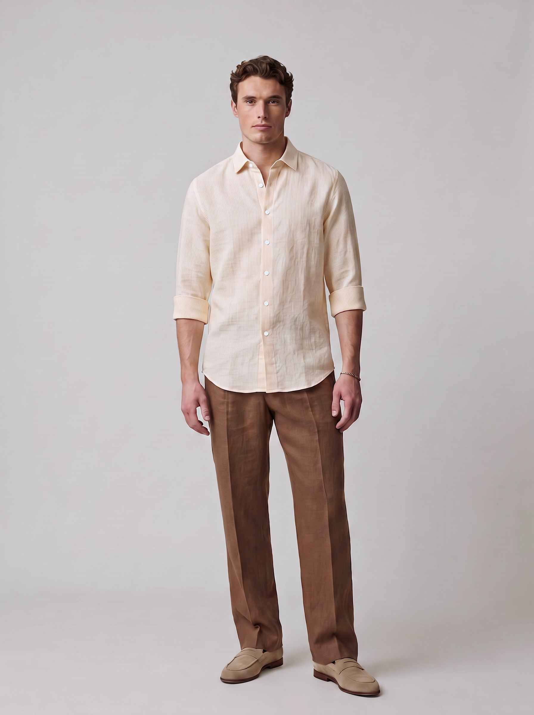 Pale Yellow Striped Linen Shirt