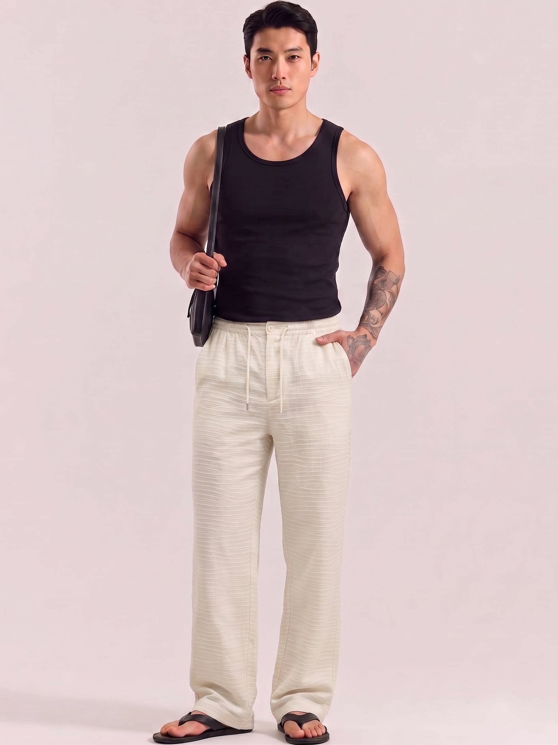Rich Cream Striped Cotton Linen Pant