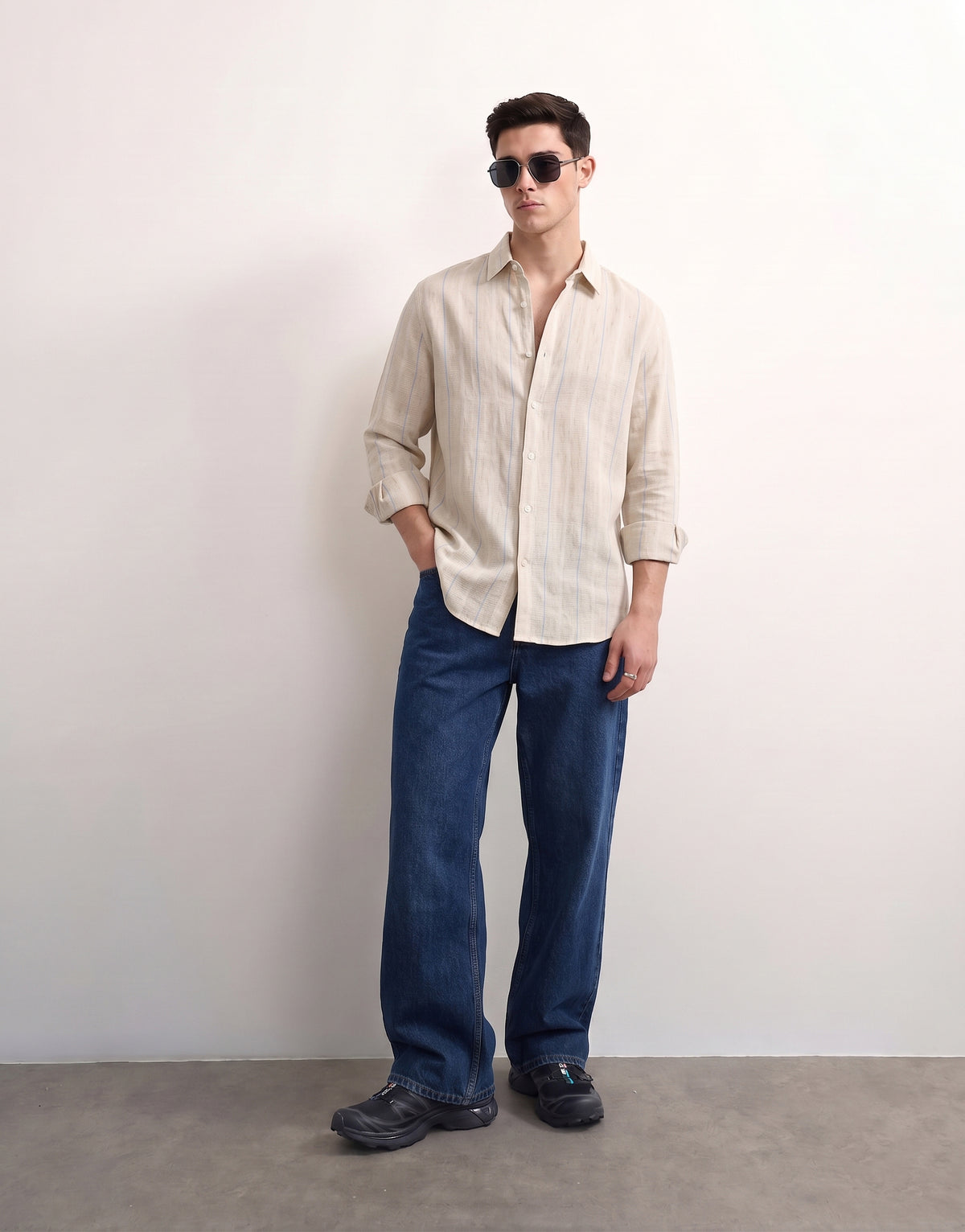 Creamy Blue Striped Linen Shirt