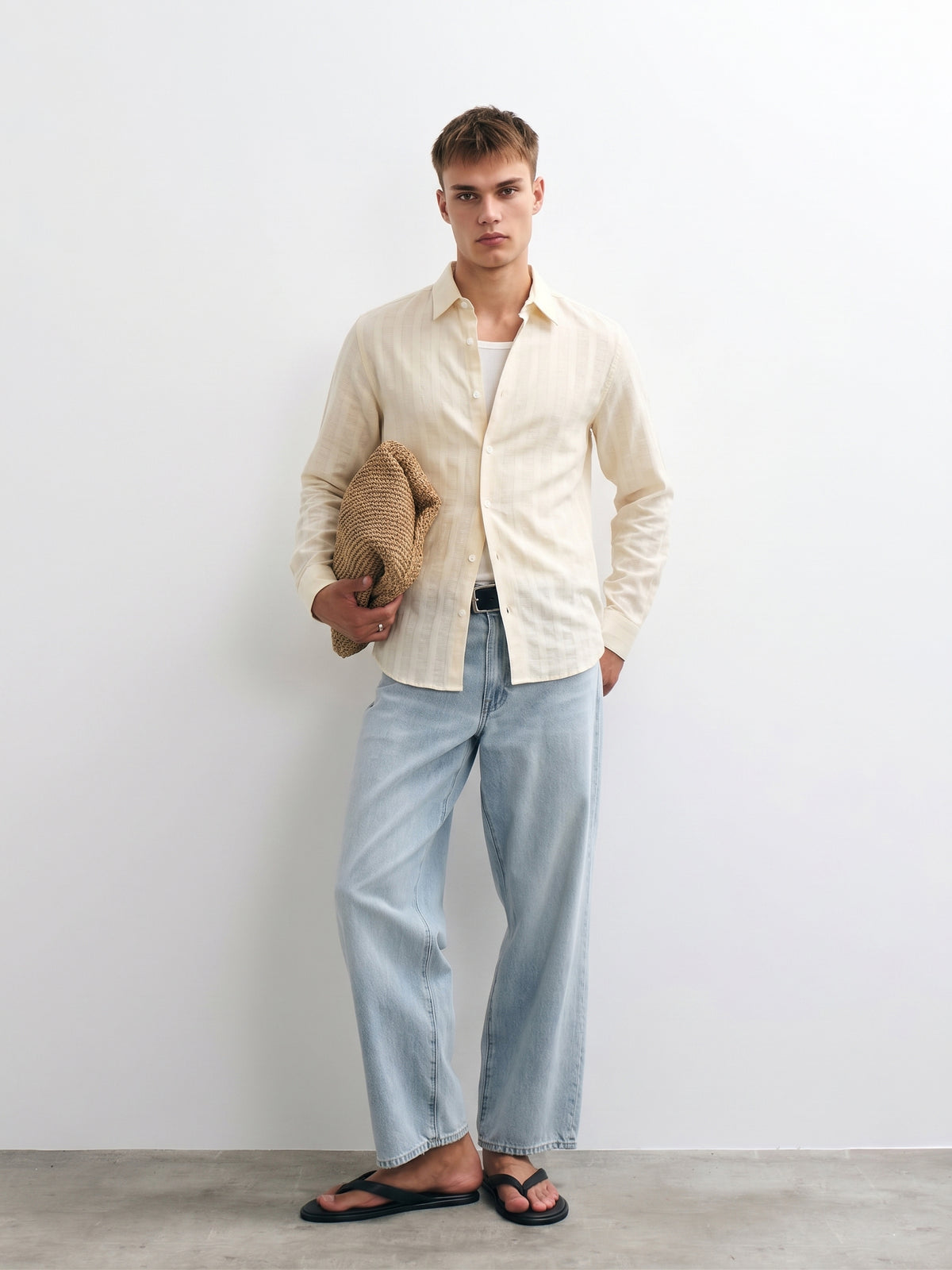 Cream Cotton Striped Shirt