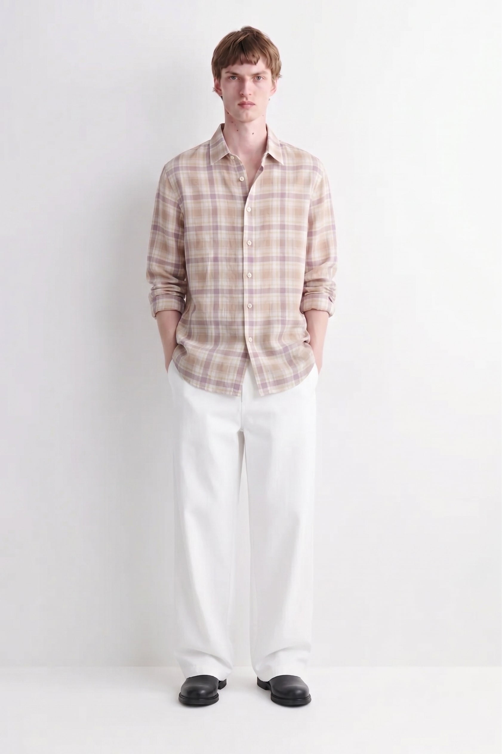Orange Checked Linen Shirt