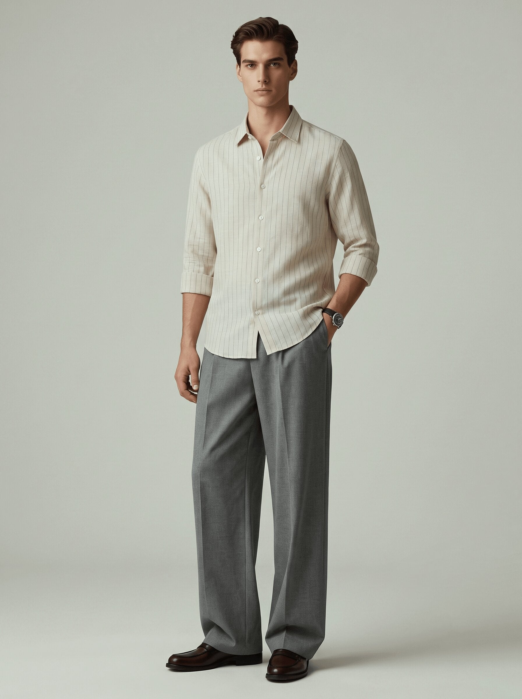 Griege Pinstriped Linen Shirt
