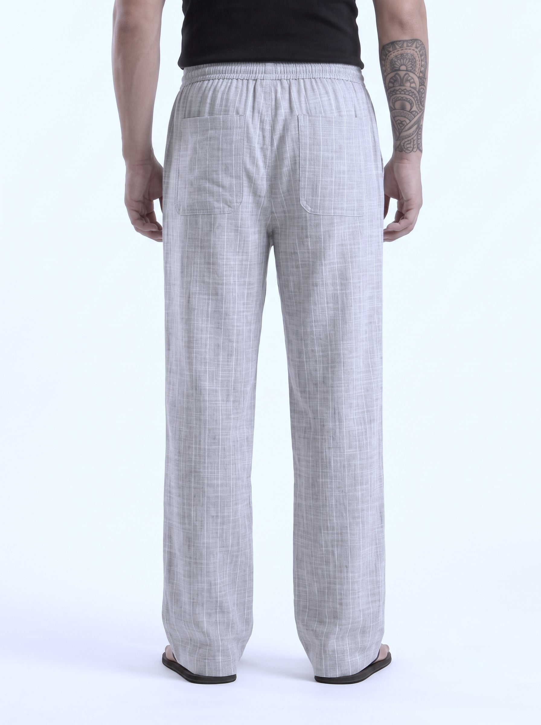 Light Grey Striped Cotton Linen Pant