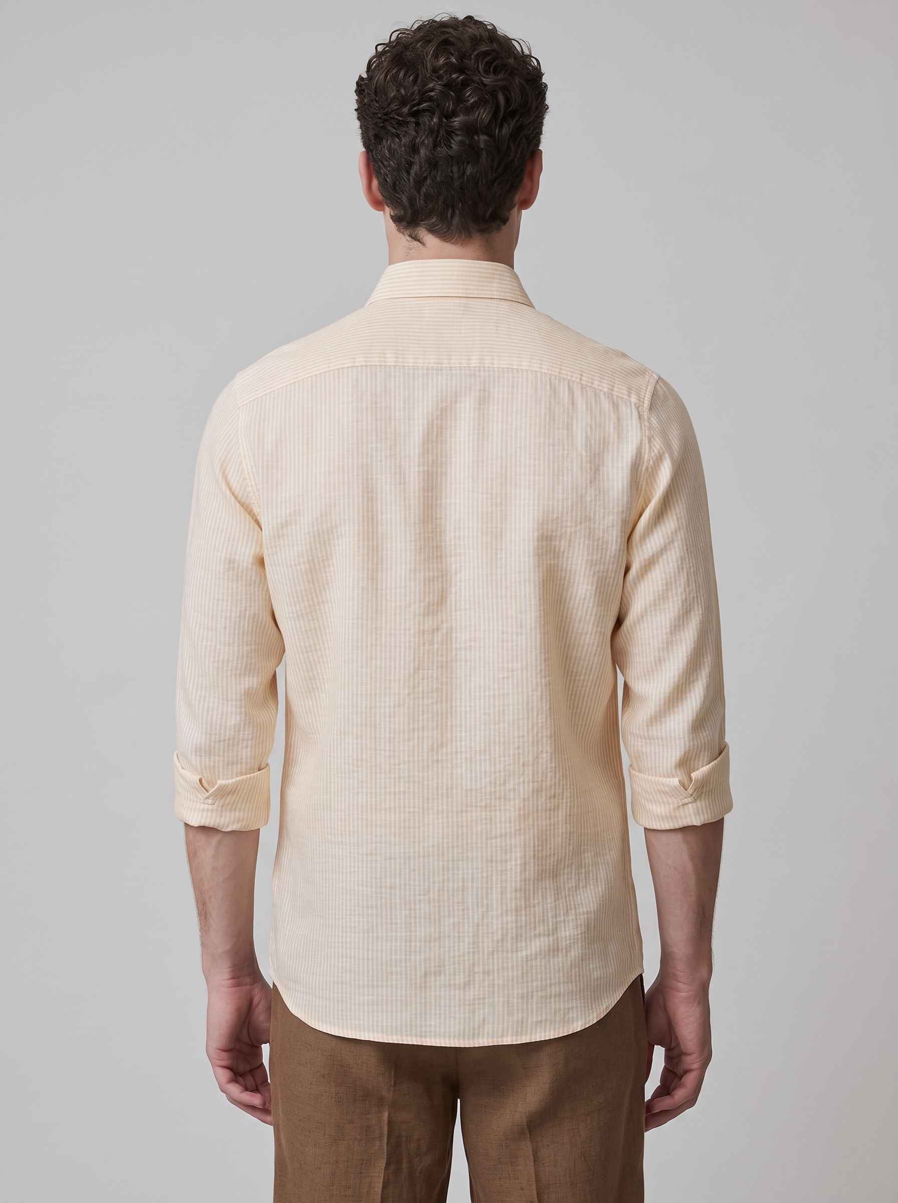 Pale Yellow Striped Linen Shirt