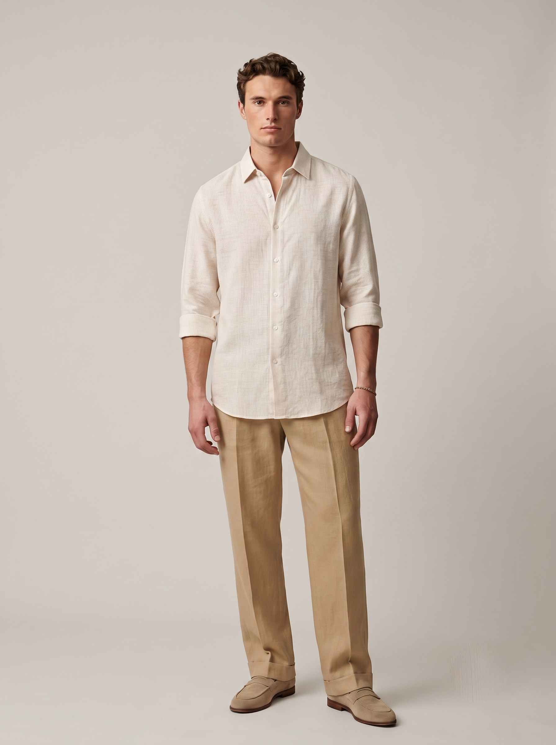 Warm Ivory Striped Linen Shirt