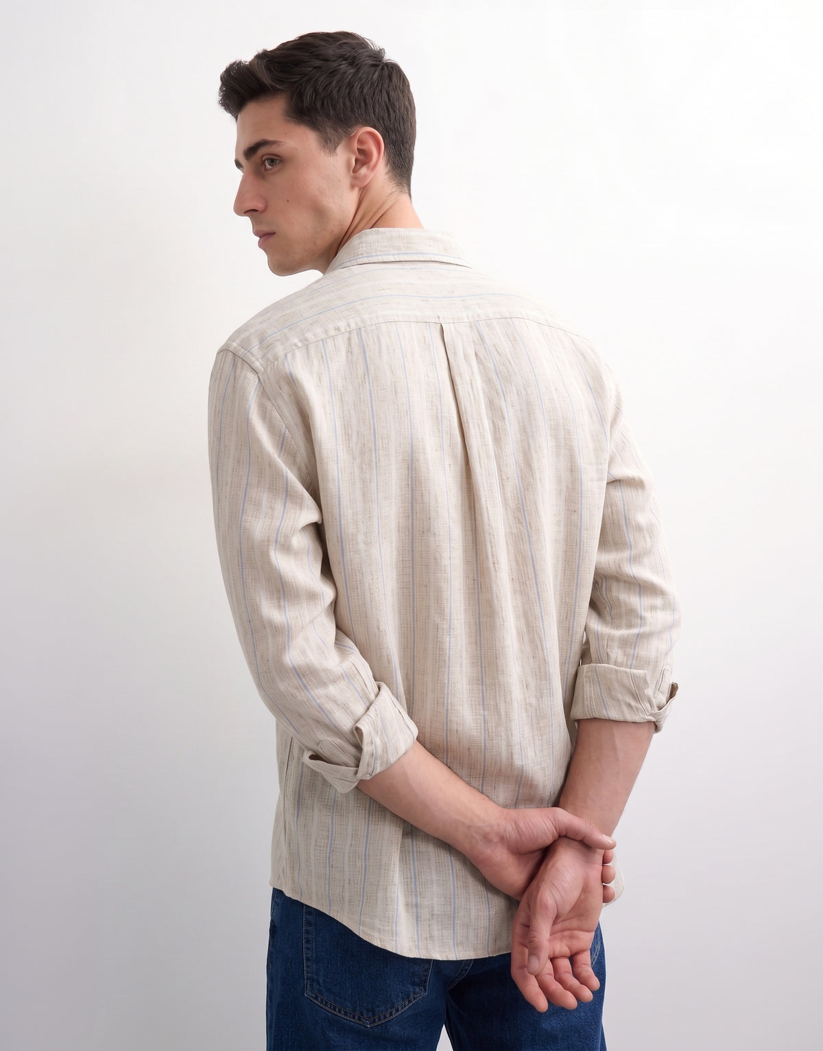 Creamy Blue Striped Linen Shirt