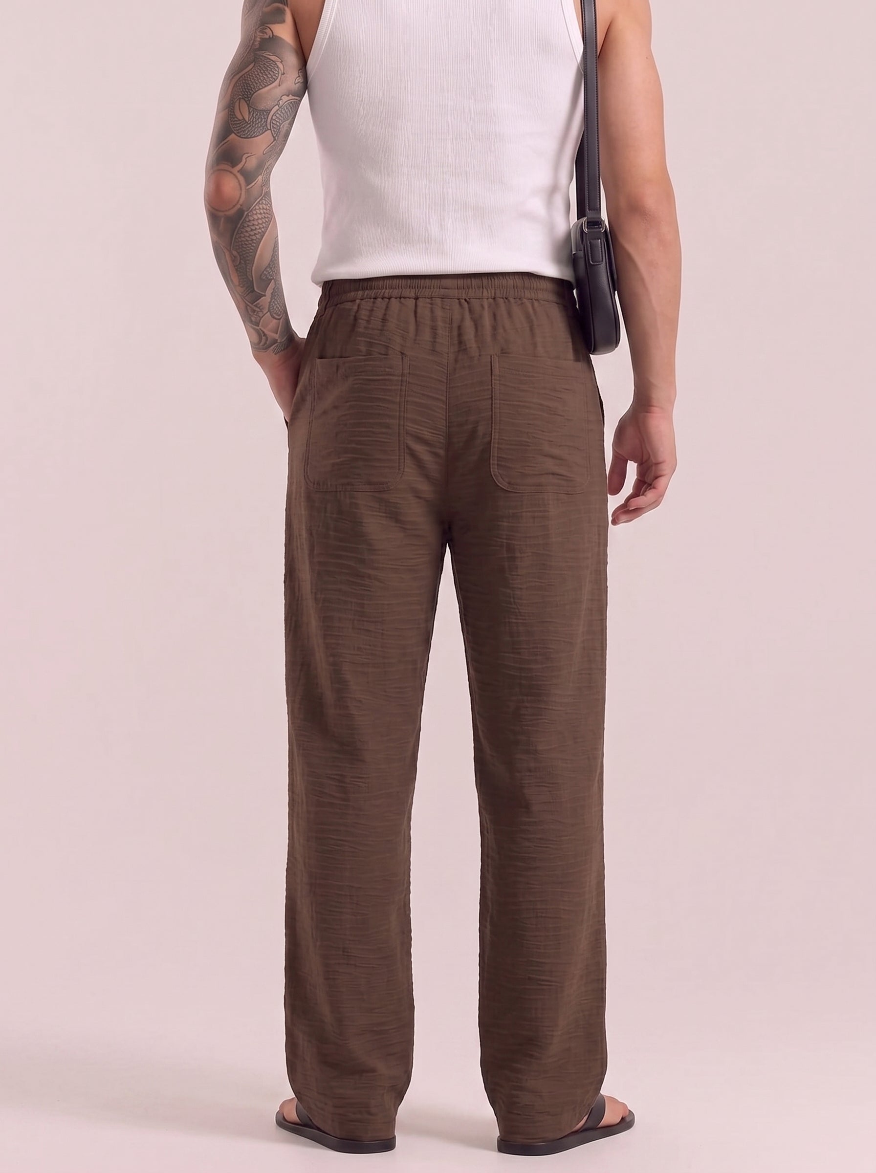 Coffee Striped Cotton Linen Pant