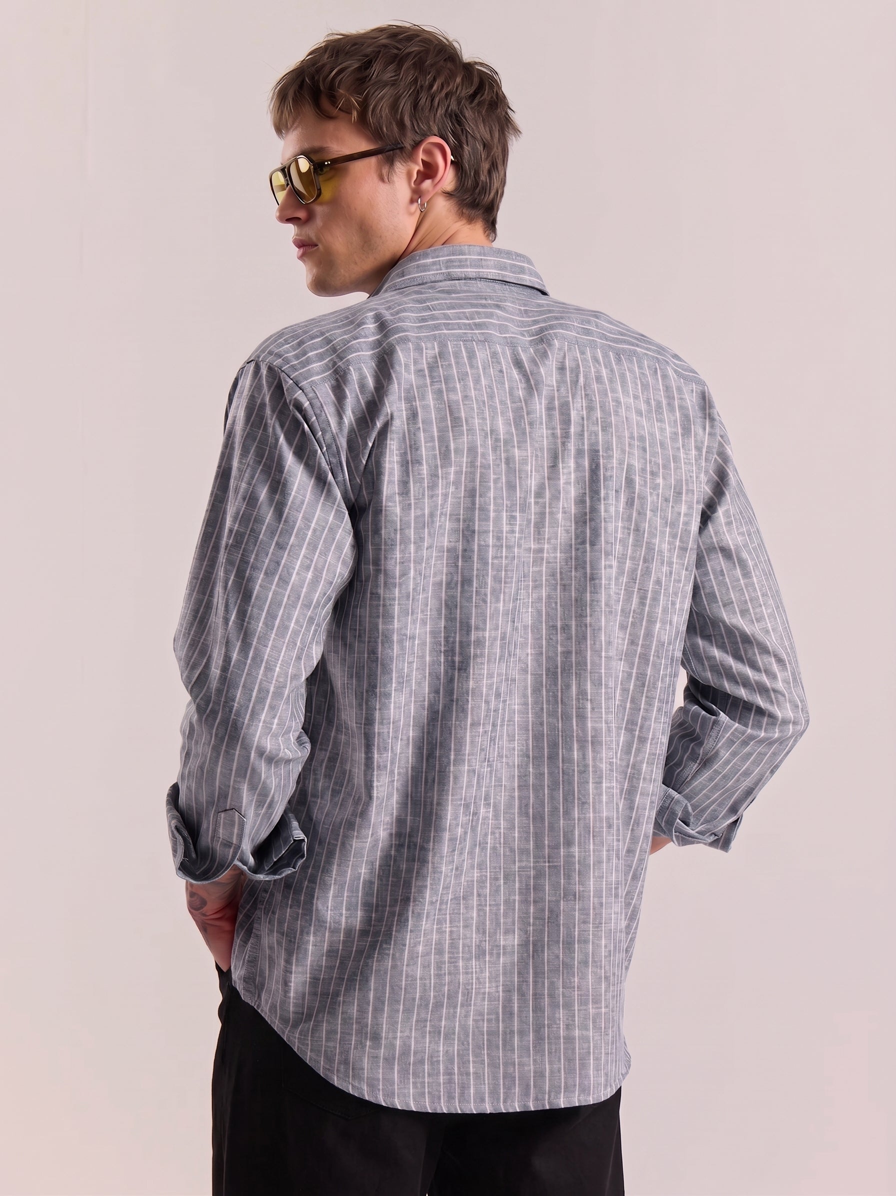 Navy Blue Striped Linen Shirt