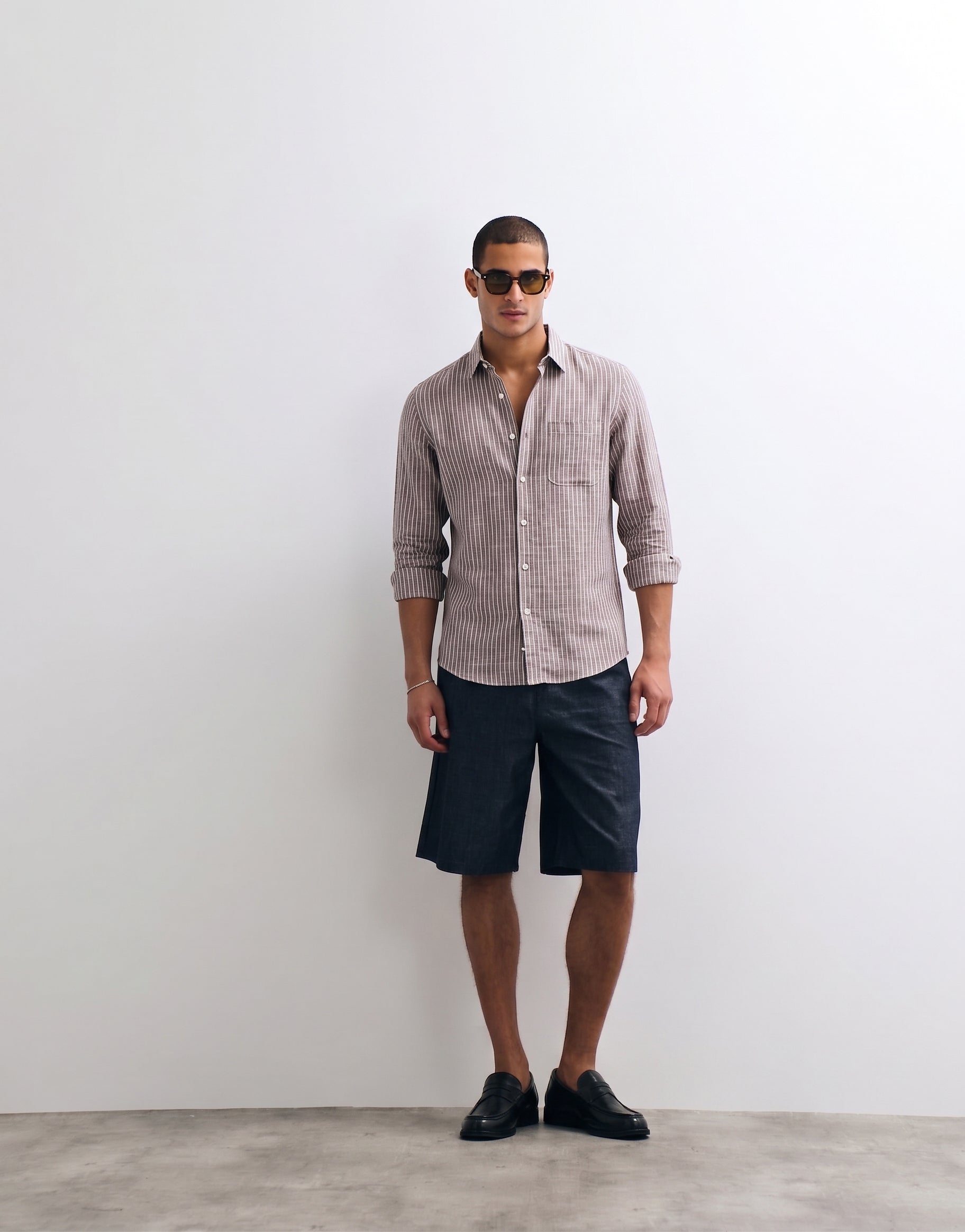 Mocha Striped Linen Shirt