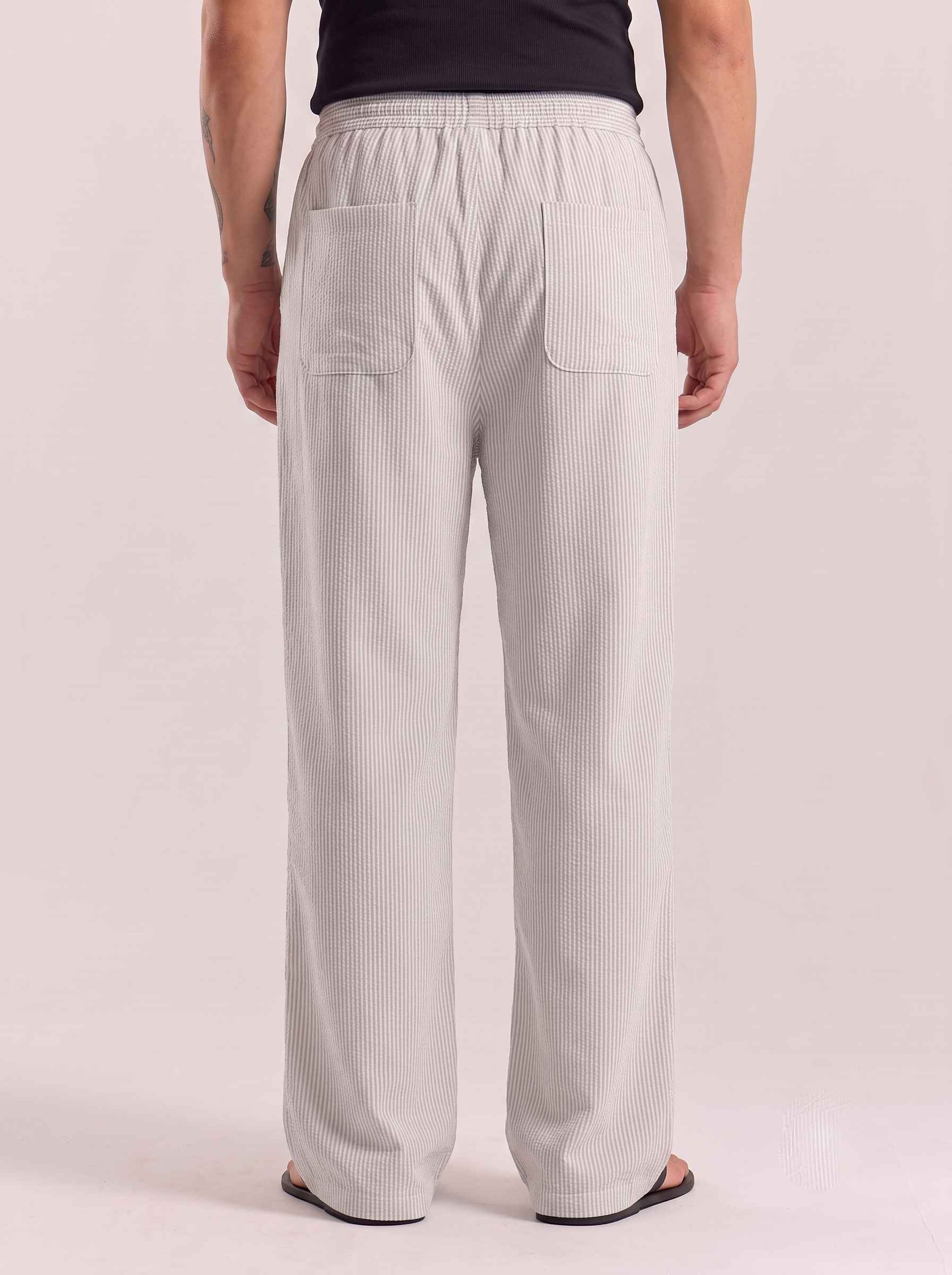 Ash Grey Striped Cotton Linen Pant