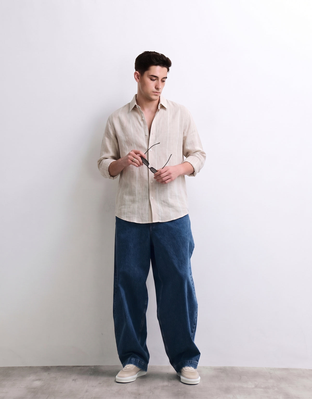 Cream Striped Linen Shirt