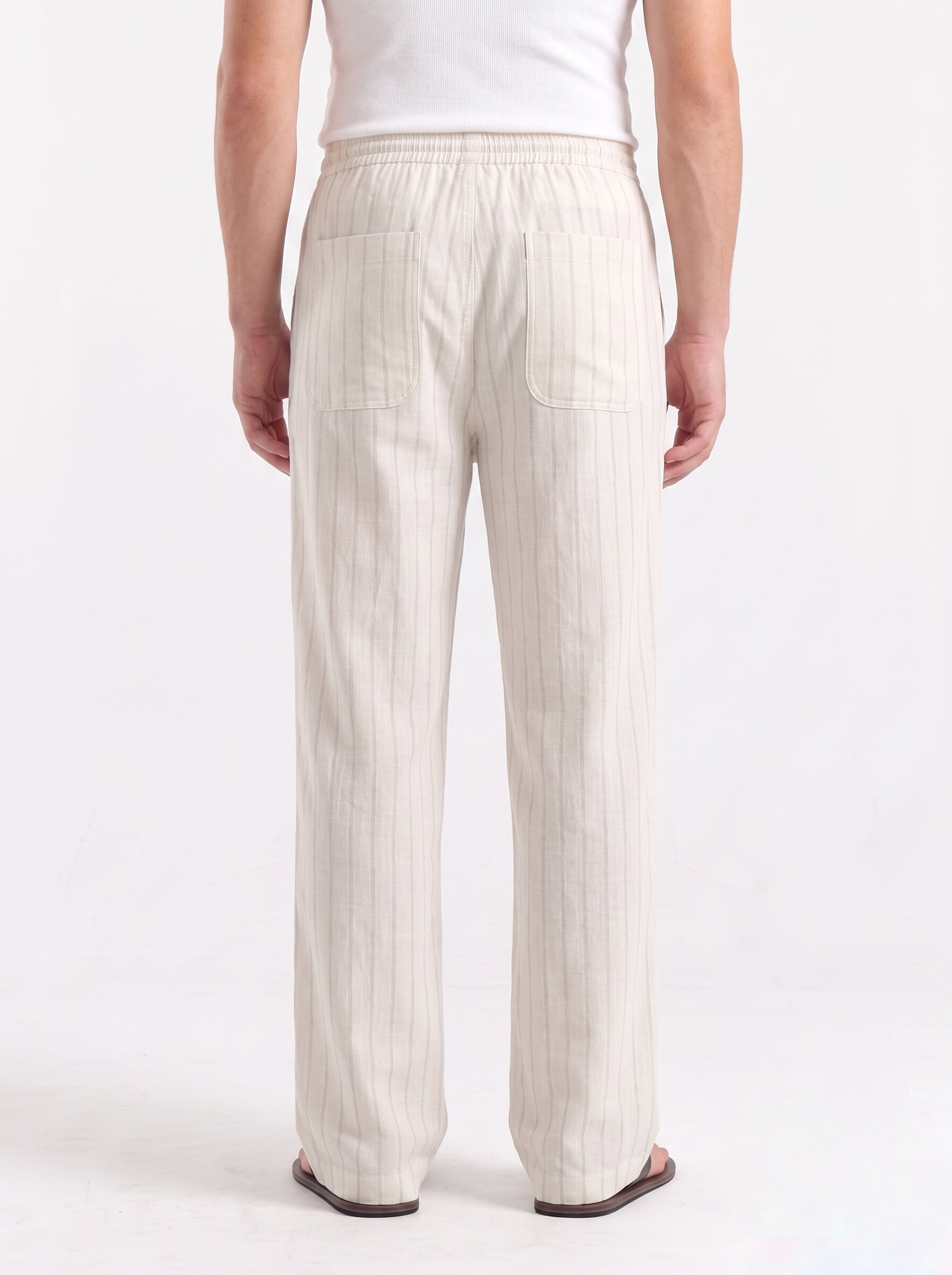 Warm Ivory Striped Cotton linen Pant