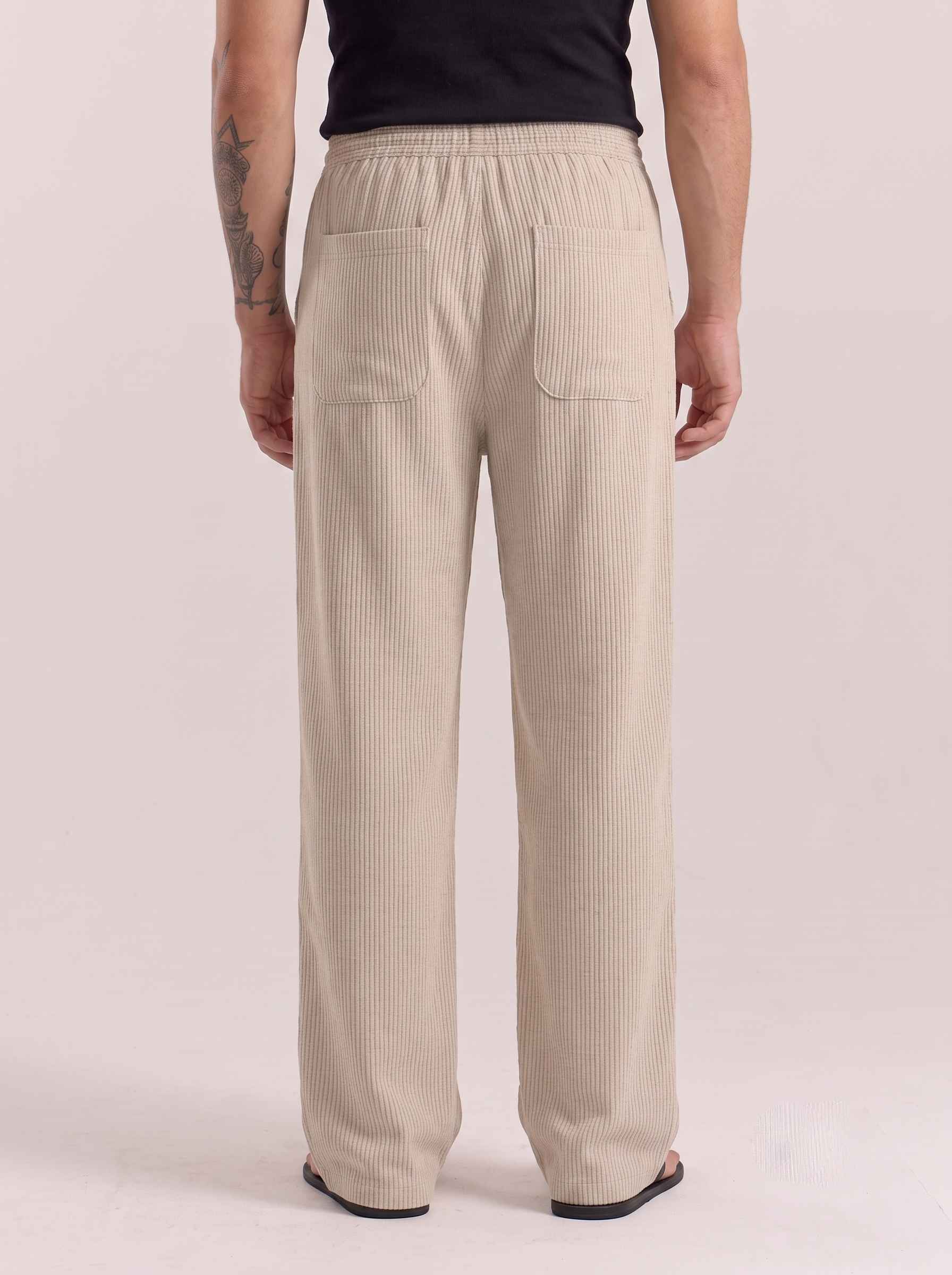 Natural Pinstriped Cotton Linen Pant