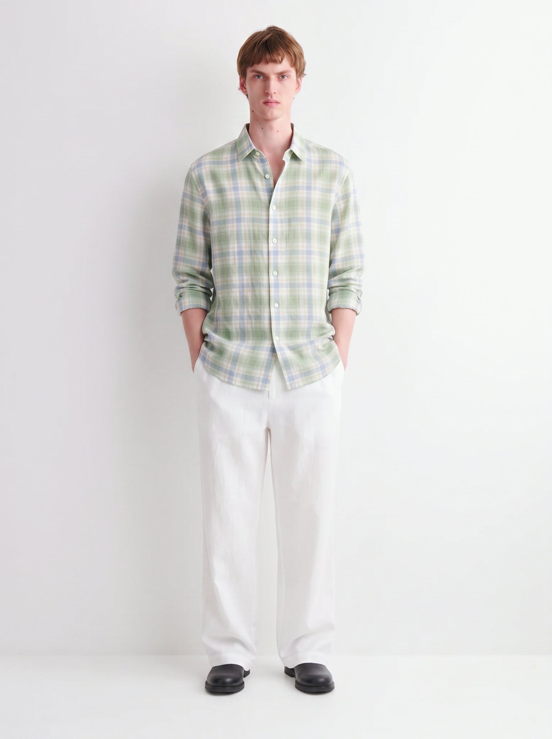 Green Checked Linen Shirt