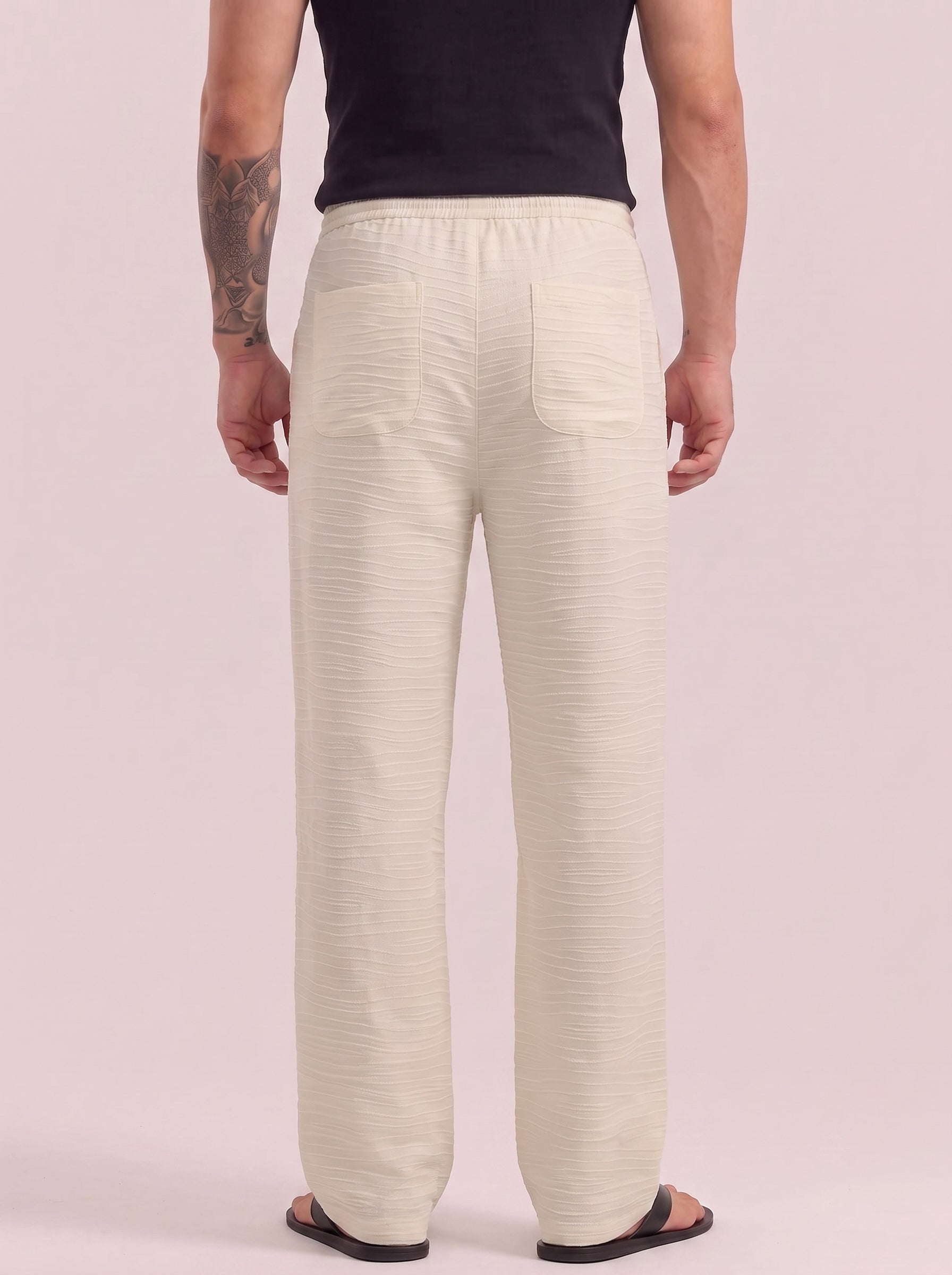 Rich Cream Striped Cotton Linen Pant