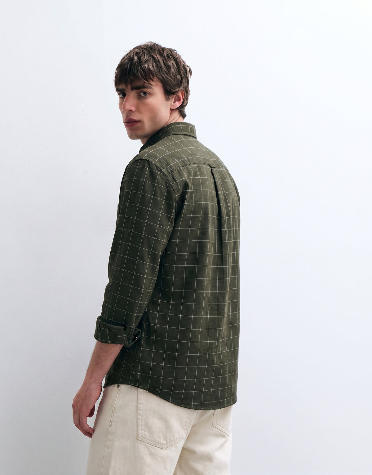 Olive Green Checked Cotton Shirt