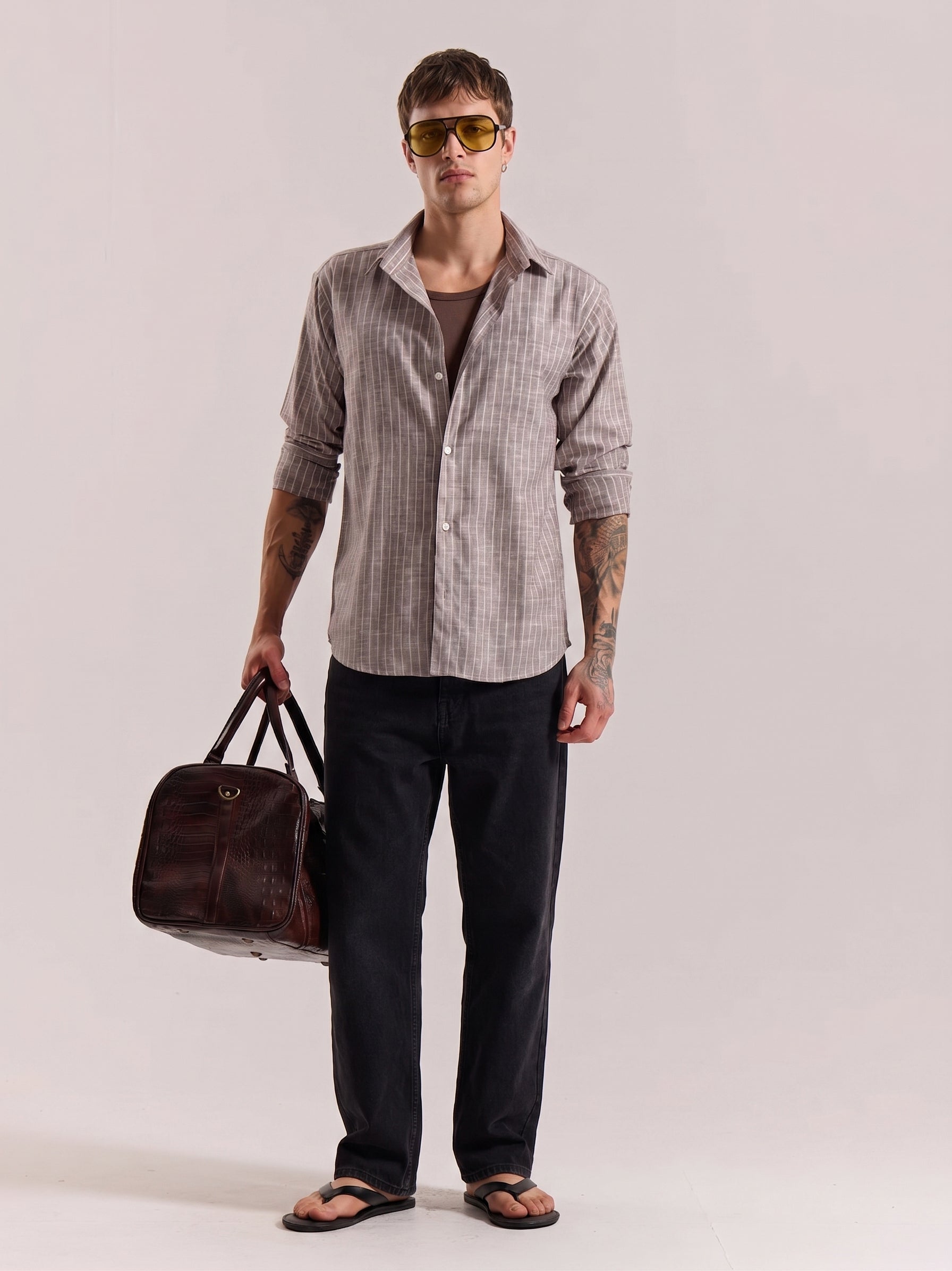 Brown Striped Linen Shirt