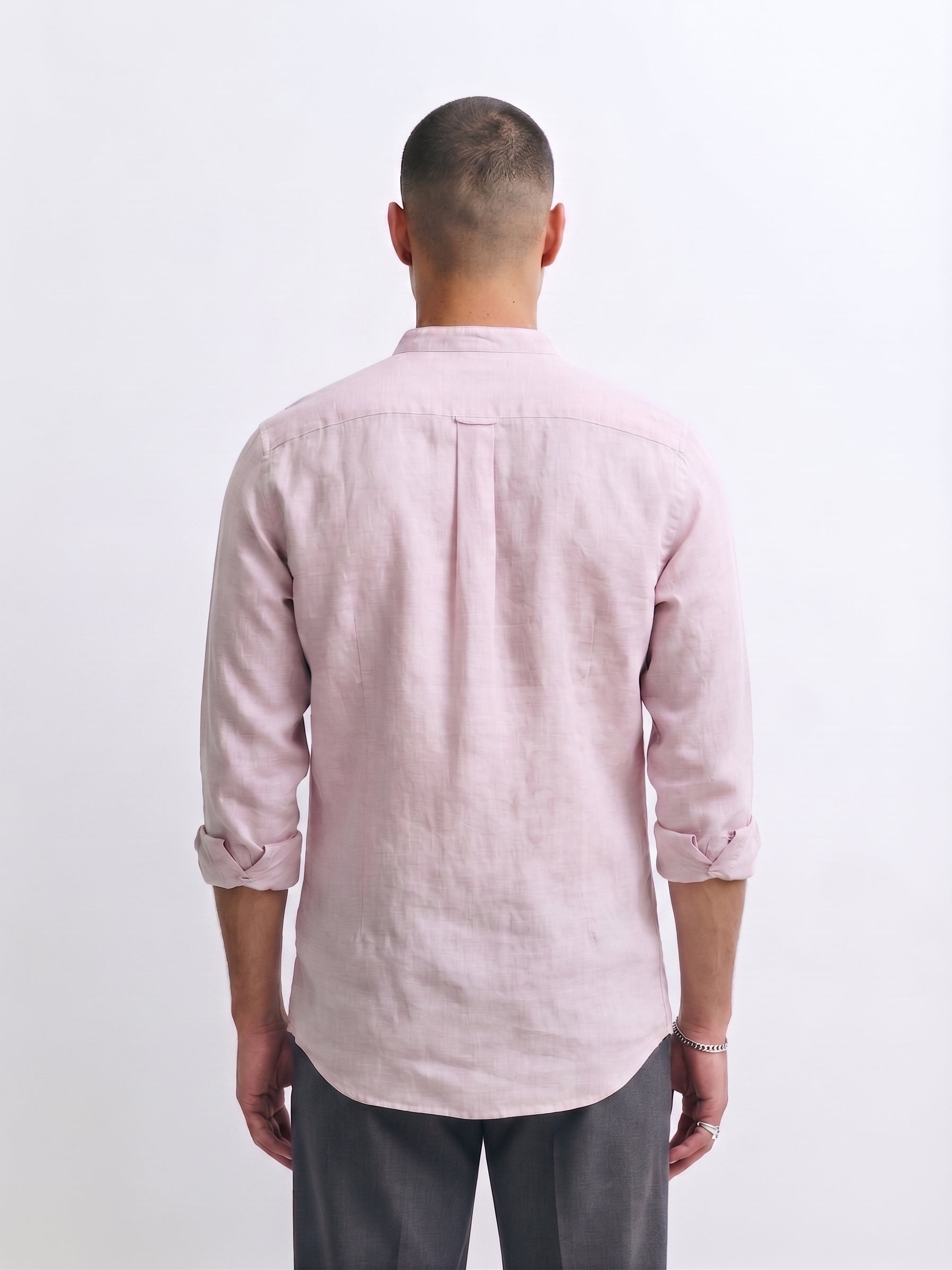 Petal Pink Chinese Collar Linen Shirt