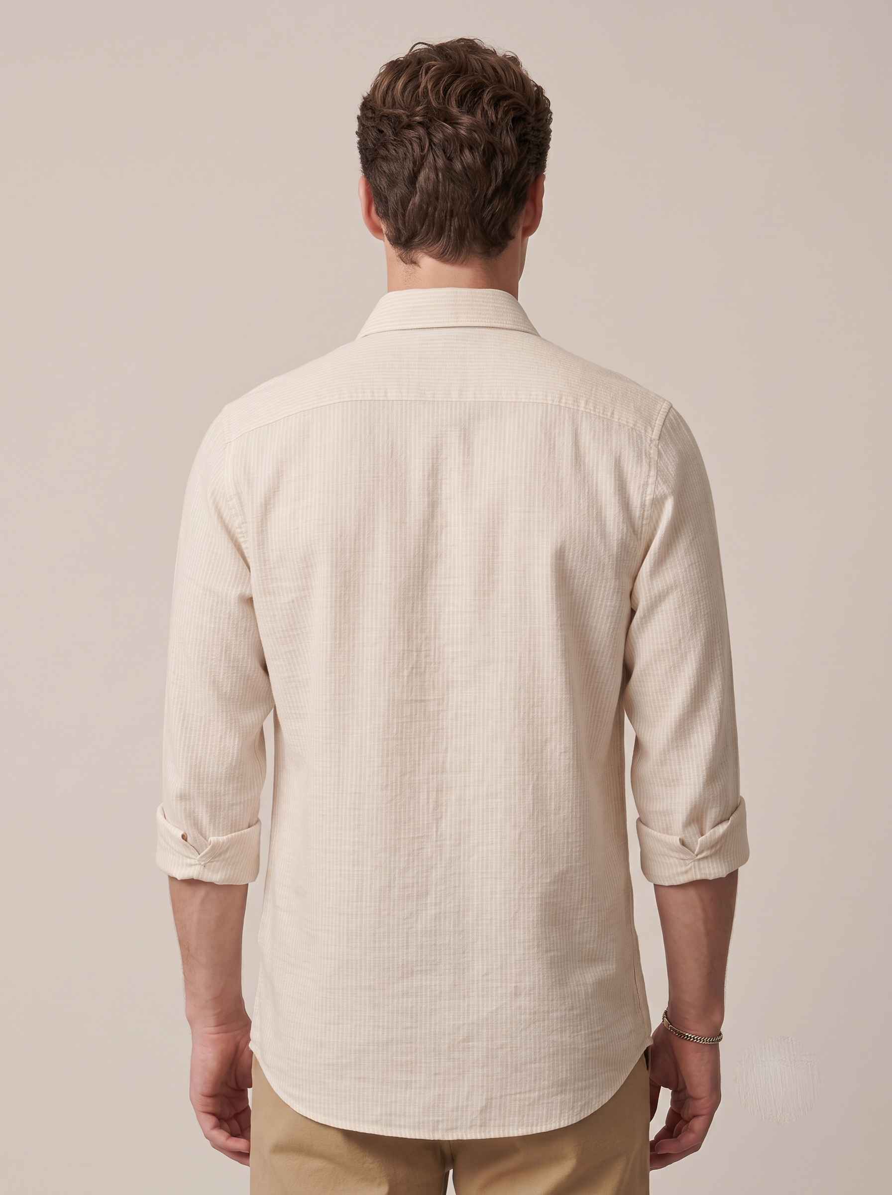 Warm Ivory Striped Linen Shirt