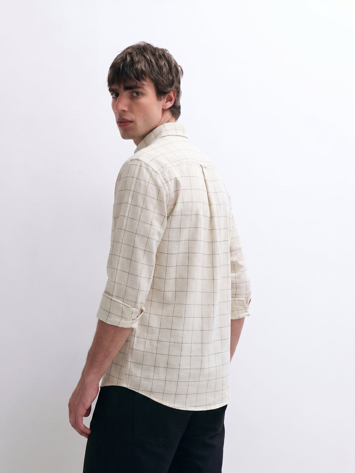 Cream Cotton Checked Shirt