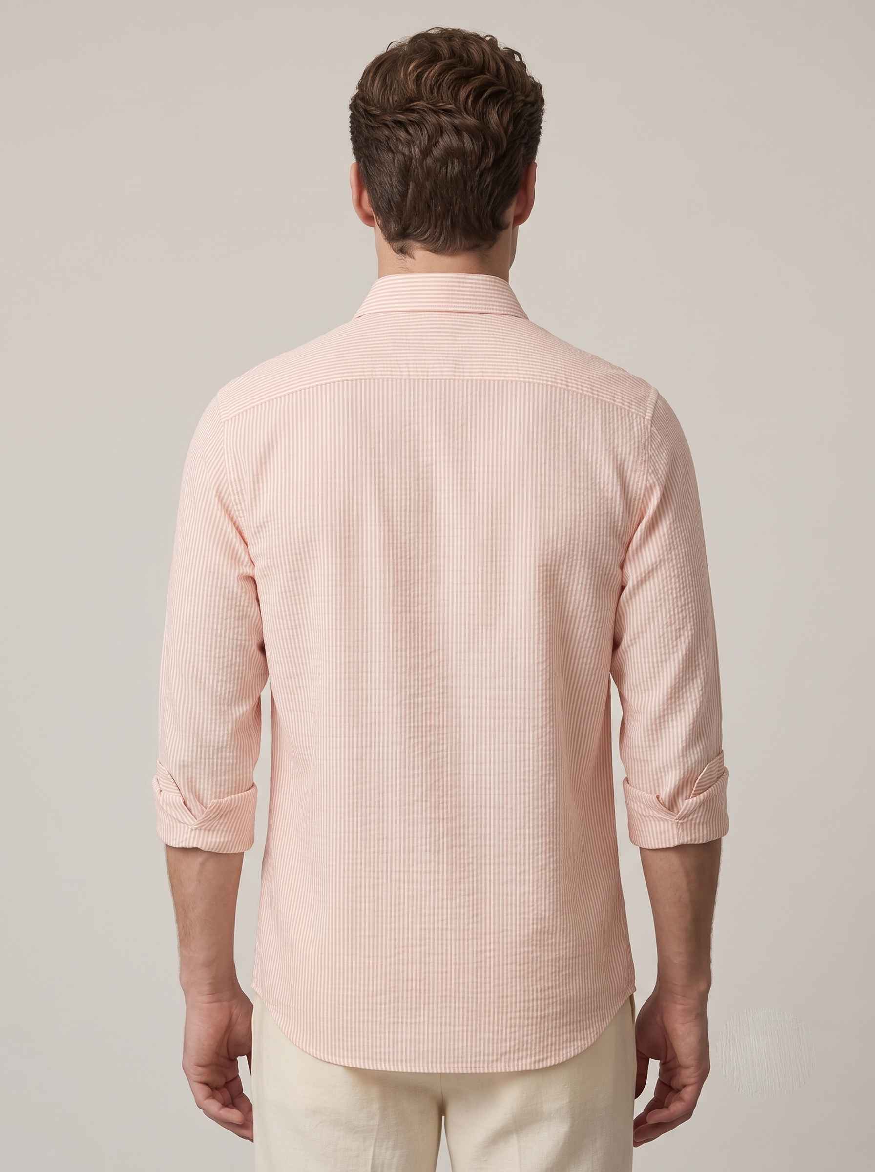 Pale Peach Striped Linen Shirt