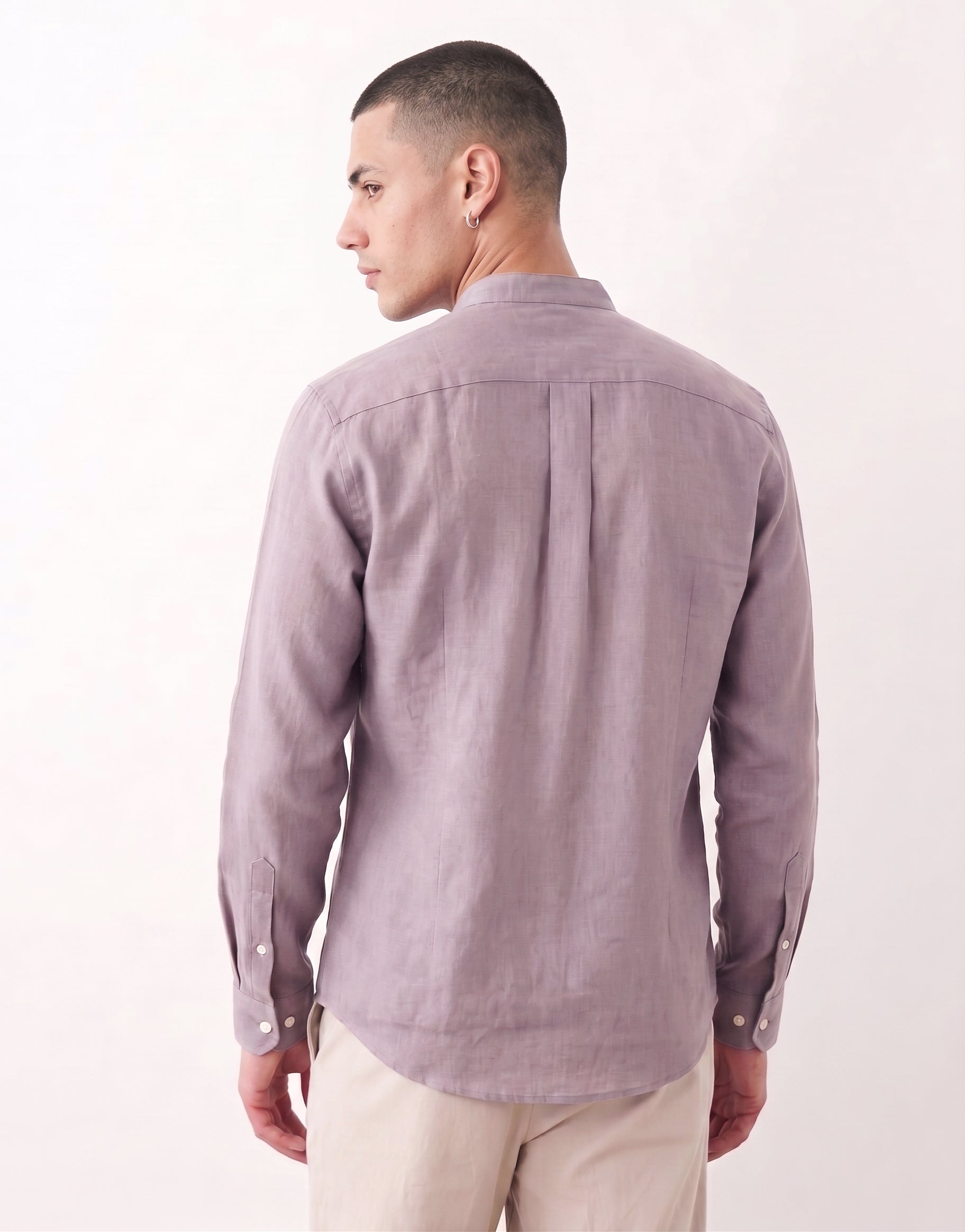 Lavender Chinese Collar Linen Shirt