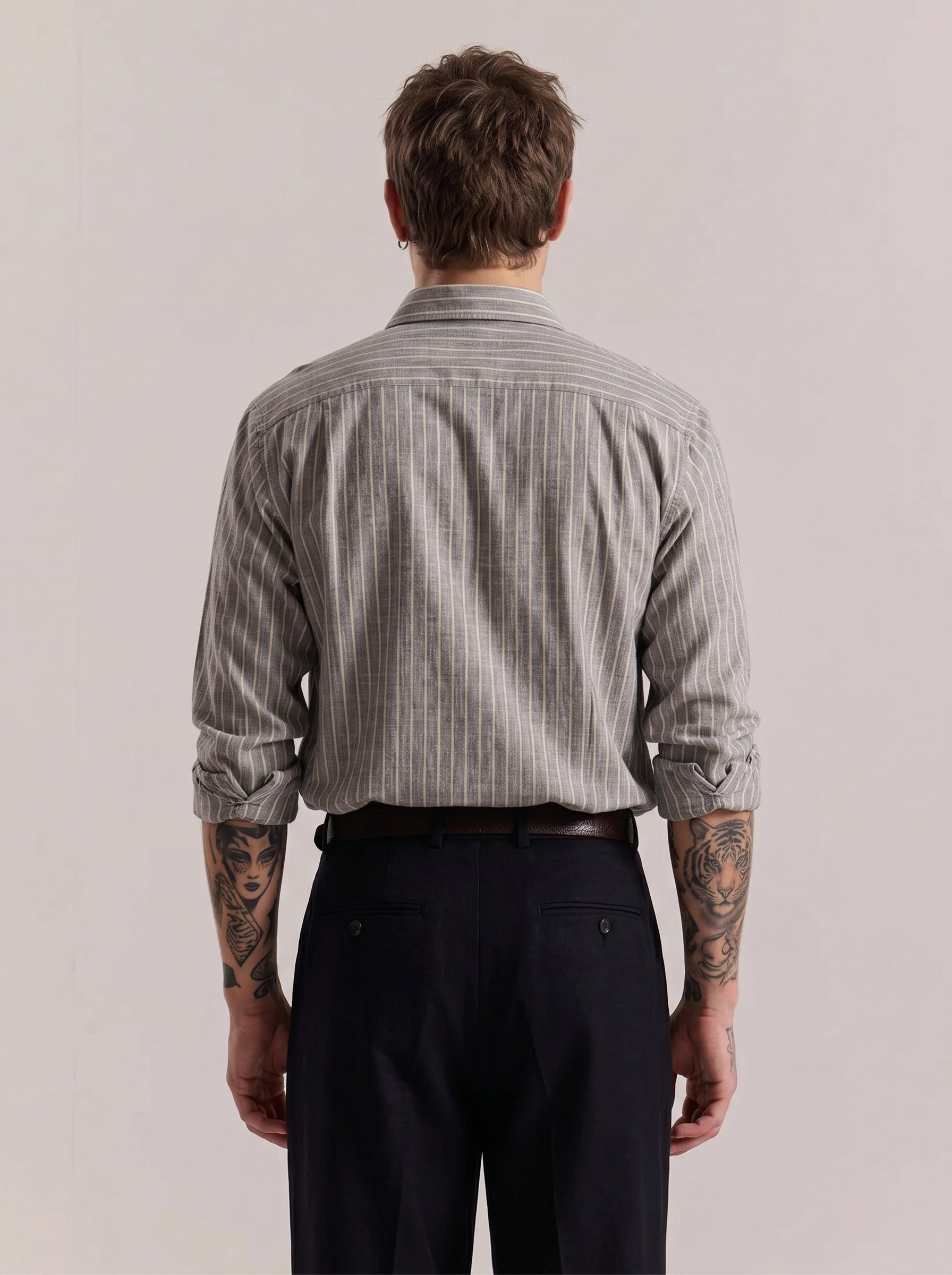 Grey Striped Linen Shirt