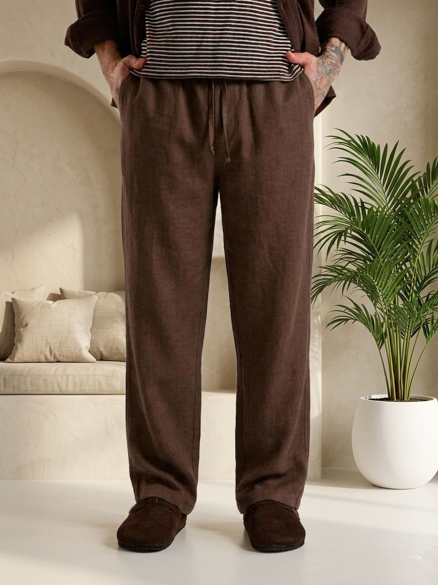 Coffee Cotton Linen Pants