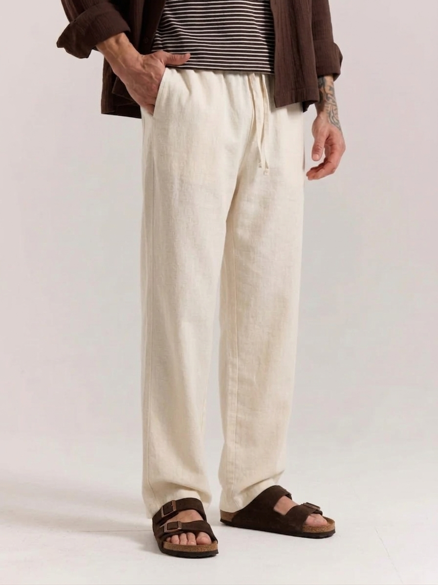 Cream Cotton Linen Pants