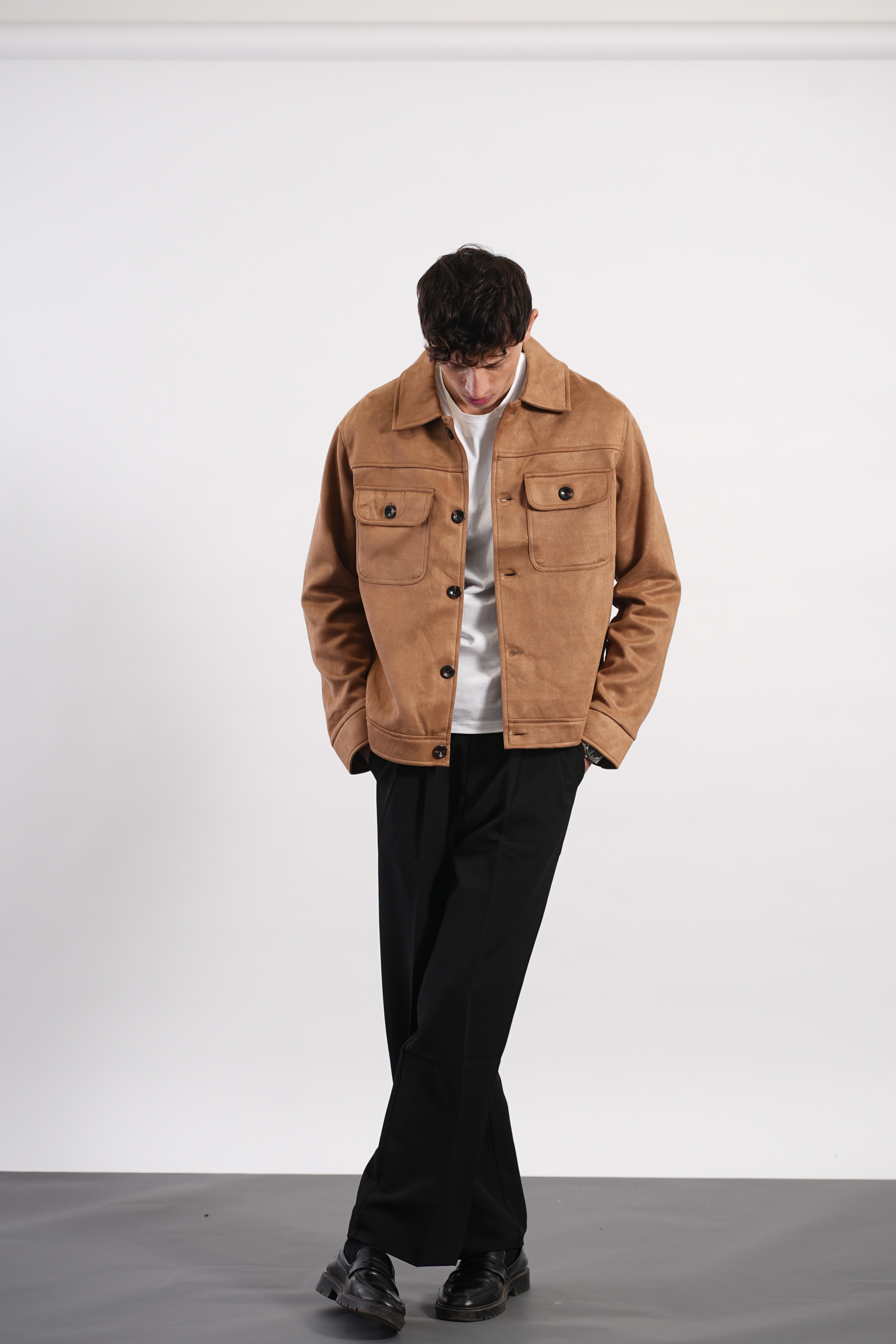 CAMEL FAUX SUED JACKET