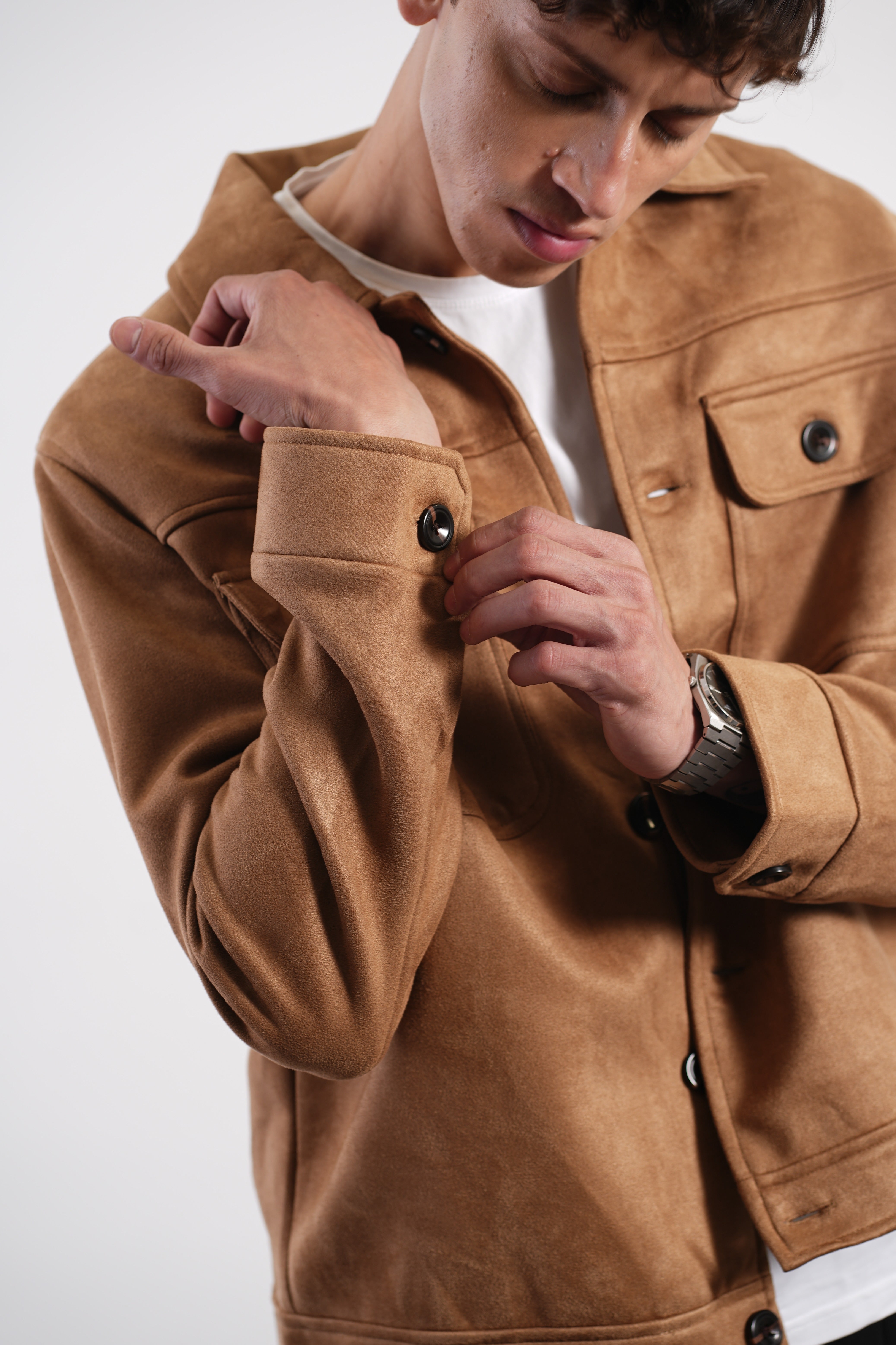 CAMEL FAUX SUED JACKET