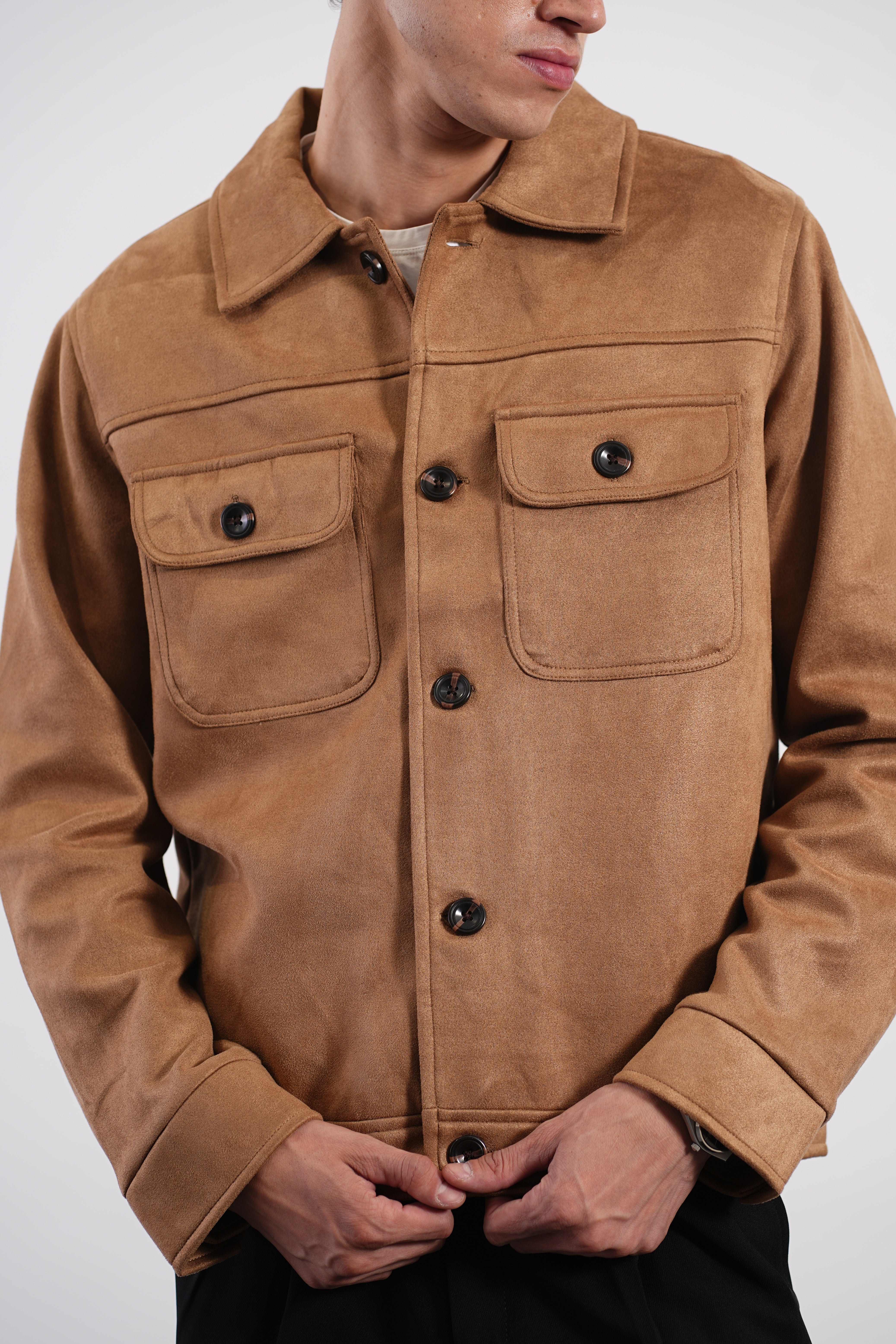CAMEL FAUX SUED JACKET
