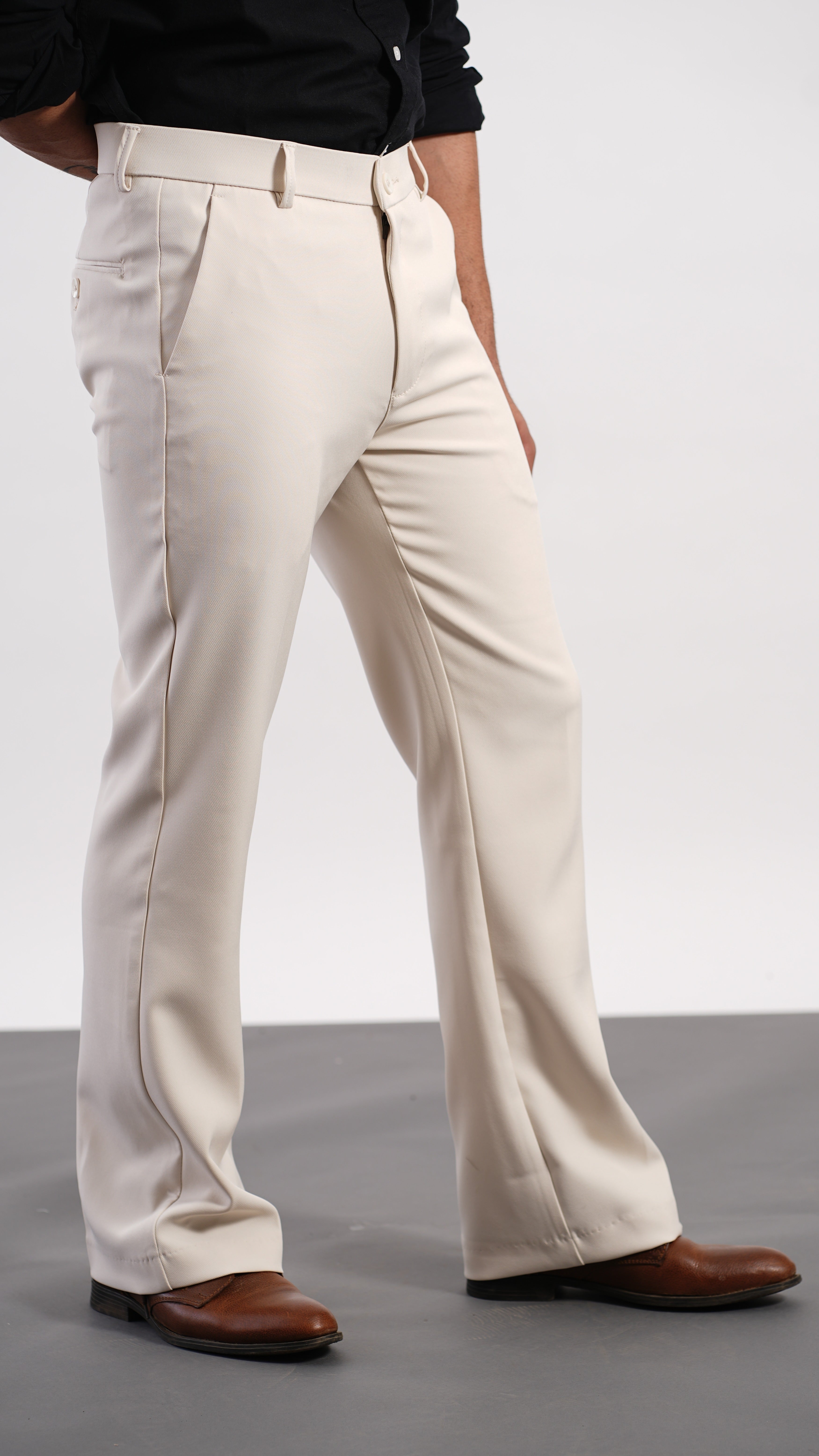 Cream Bootcut Pants – Premium Stretch Mid-Rise Trousers