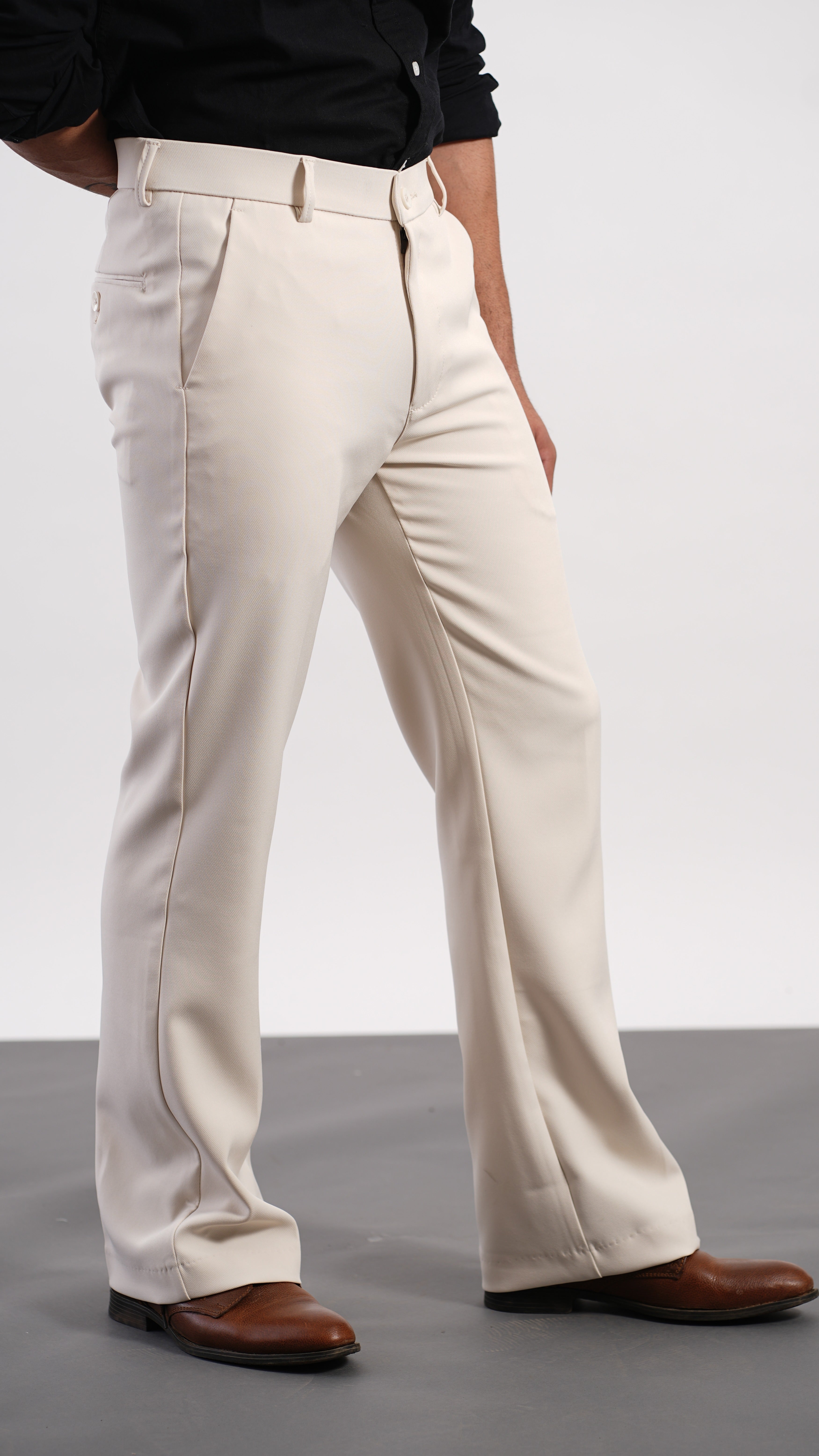 Cream Bootcut Pants – Premium Stretch Mid-Rise Trousers
