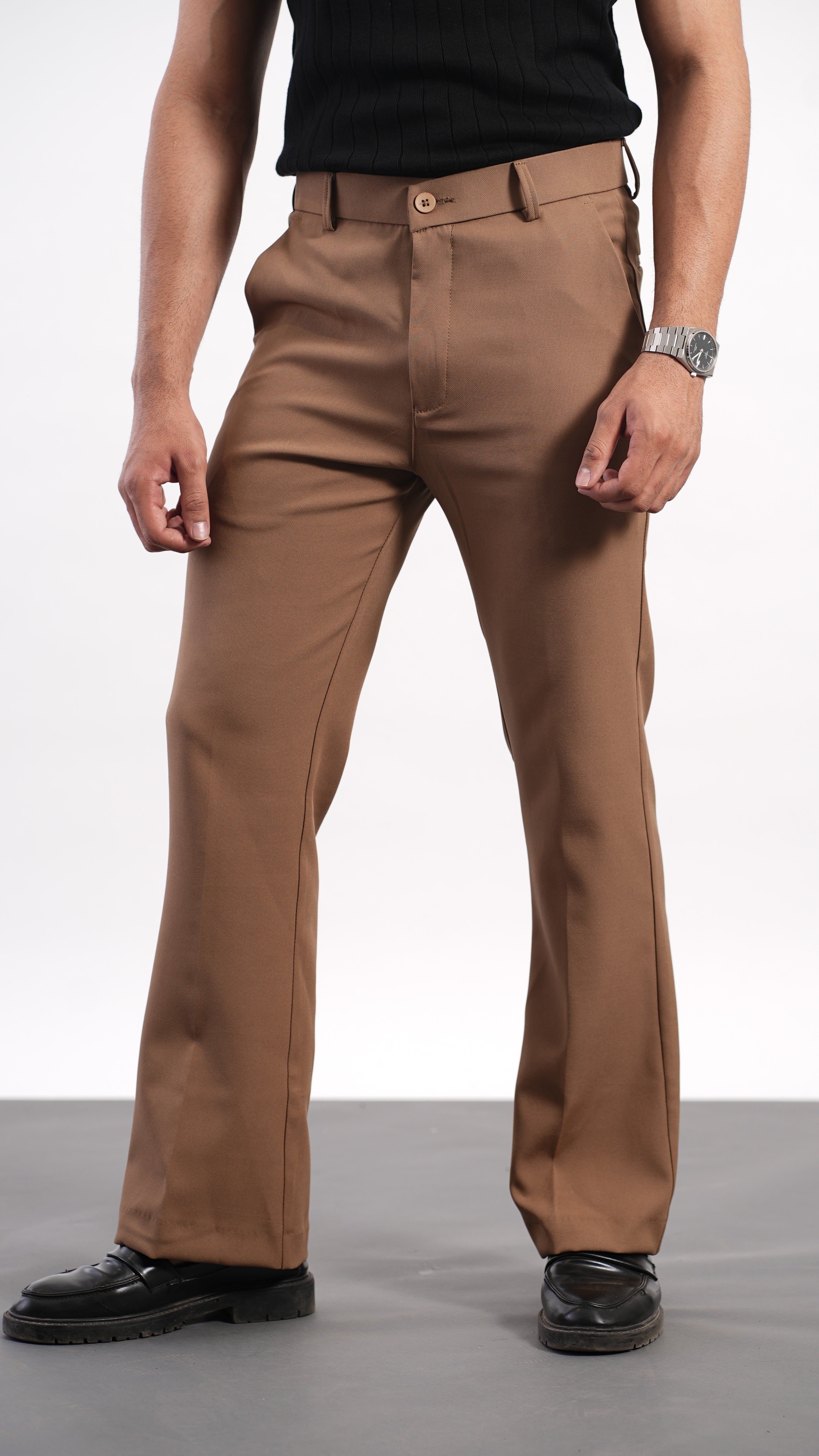 Tan Bootcut Pants – Premium Stretch Mid-Rise Trousers
