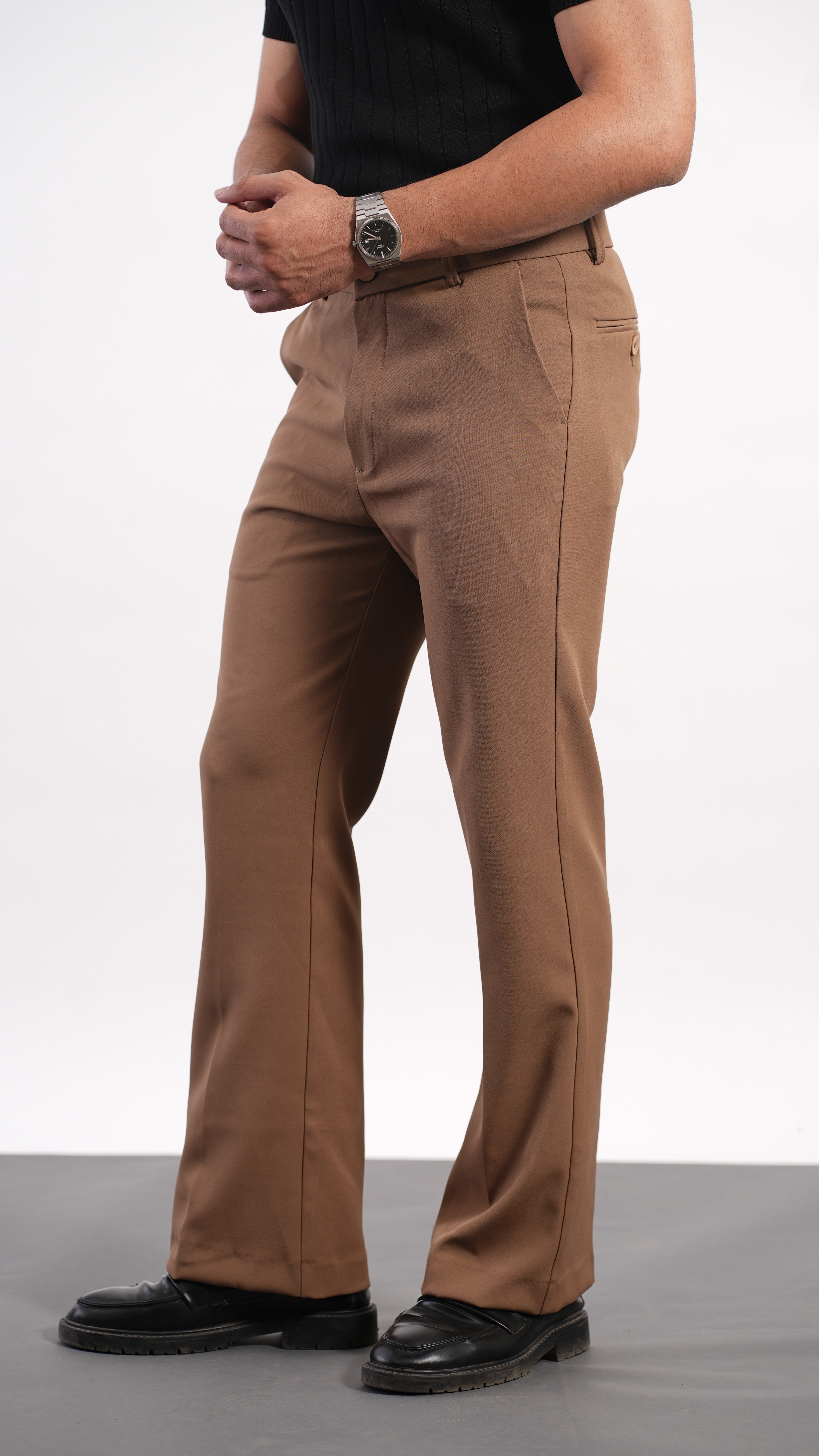 Tan Bootcut Pants – Premium Stretch Mid-Rise Trousers