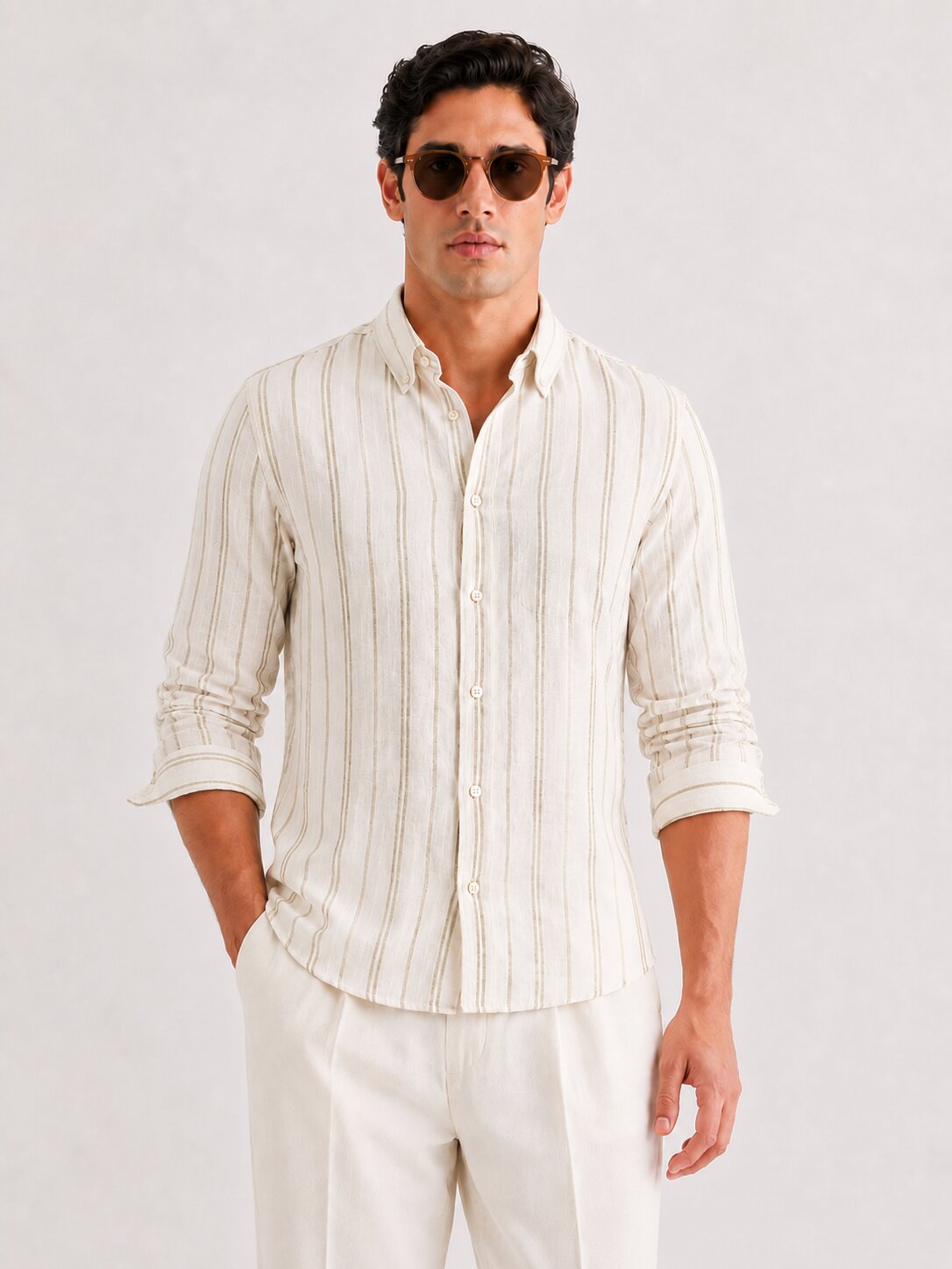 White Natural Striped Linen Shirt