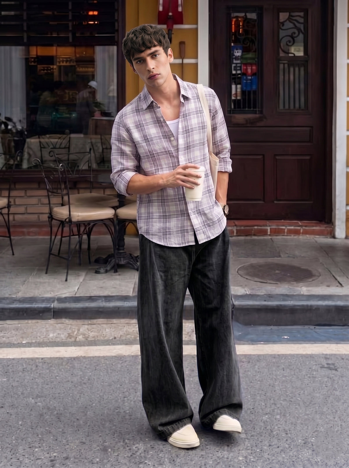 Purple Checked Linen Shirt