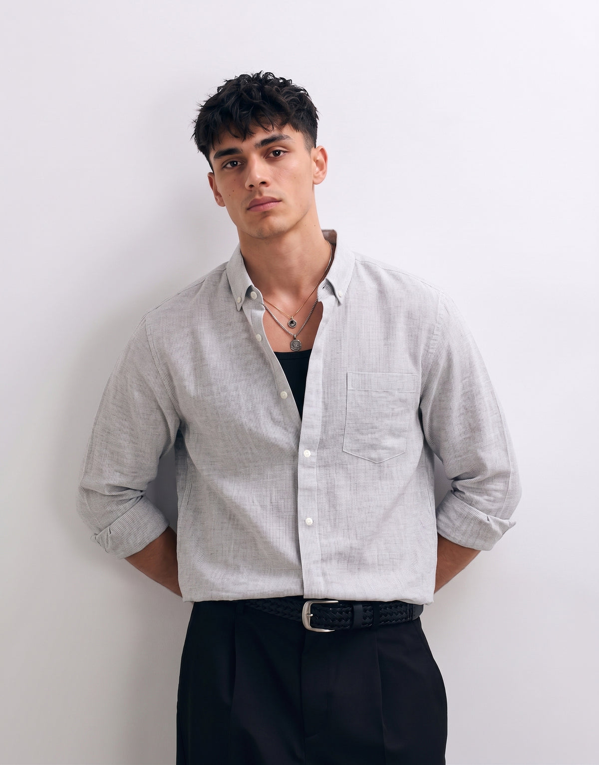 Light Grey Striped Linen Shirt