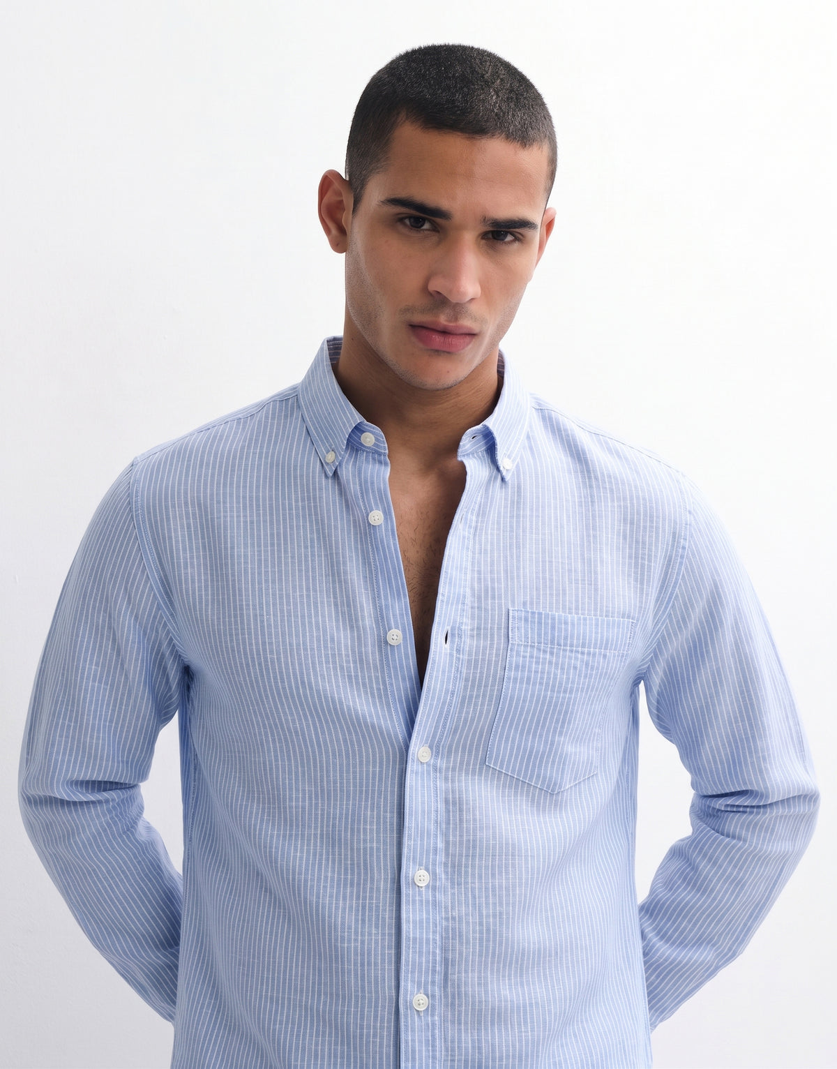 Baby Blue Striped Linen Shirt