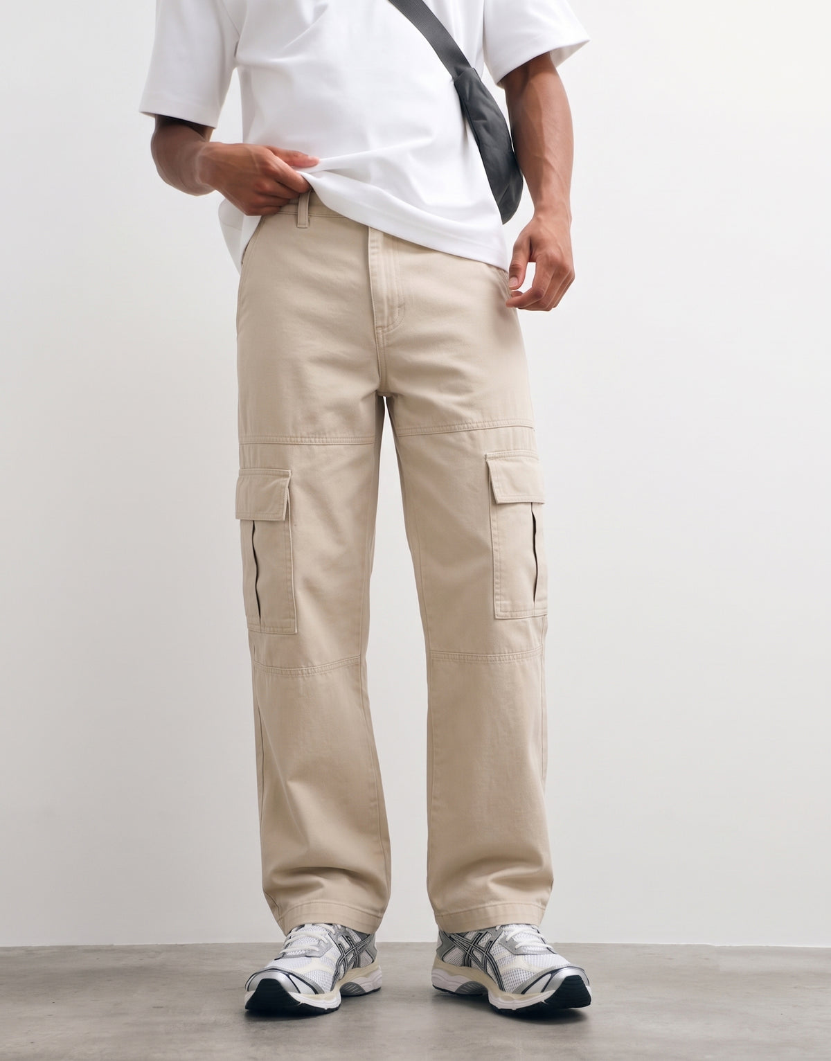 Ivory Mid Rise Cotton Cargo