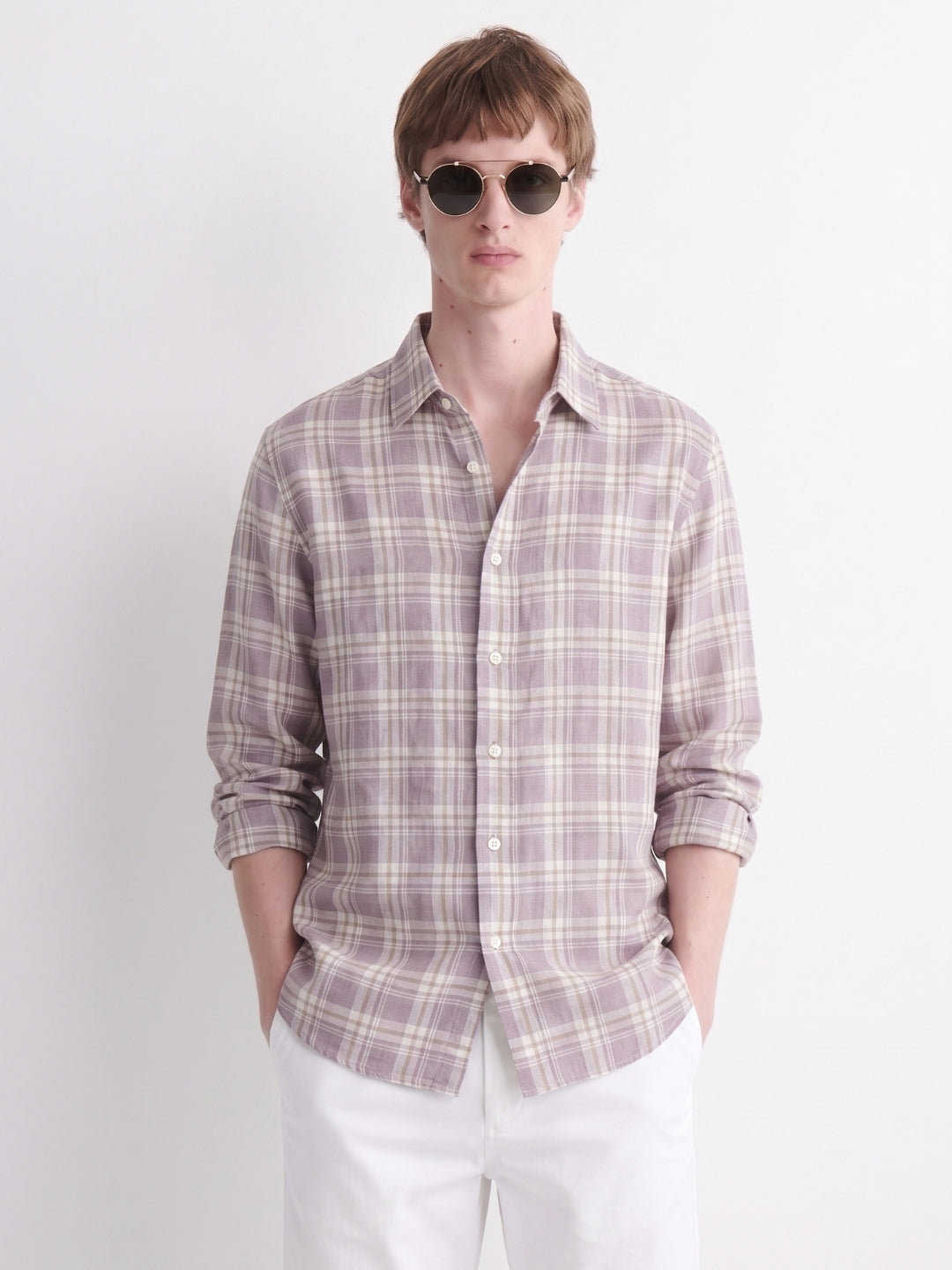 Lavender Checked Linen Shirt