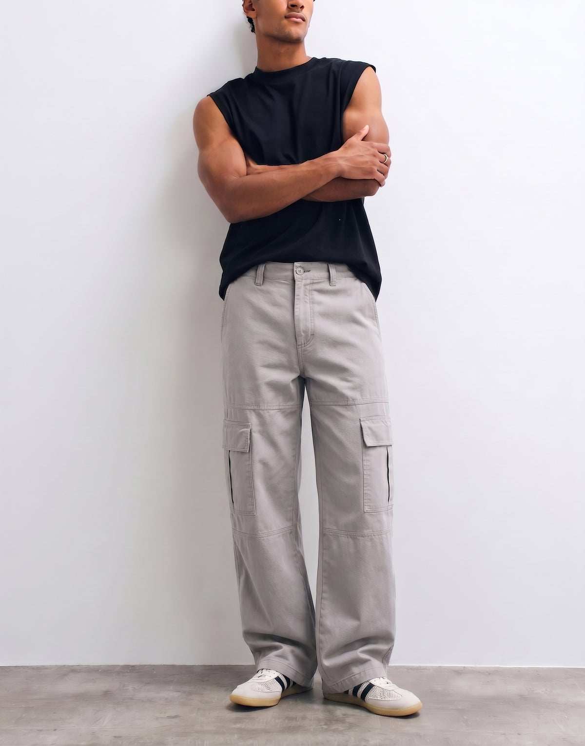 Light Grey Mid Rise Cotton Cargo
