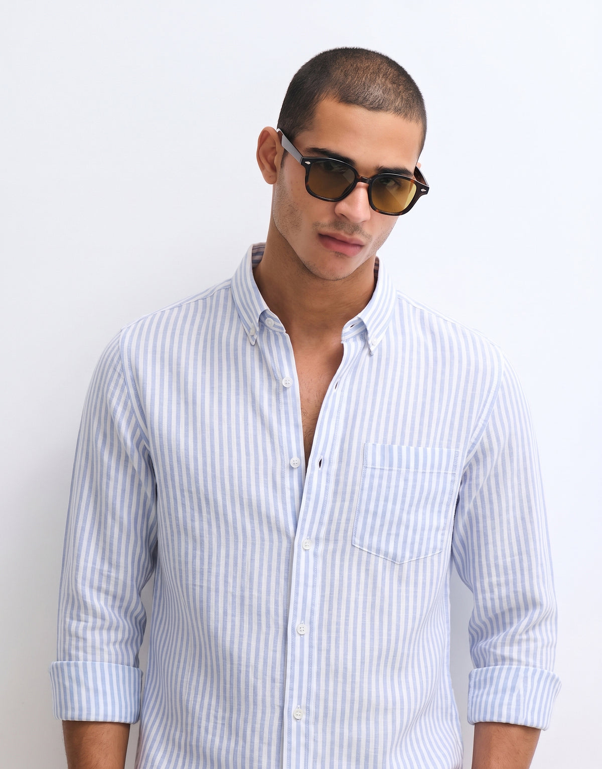 Baby Blue Striped Linen Shirt