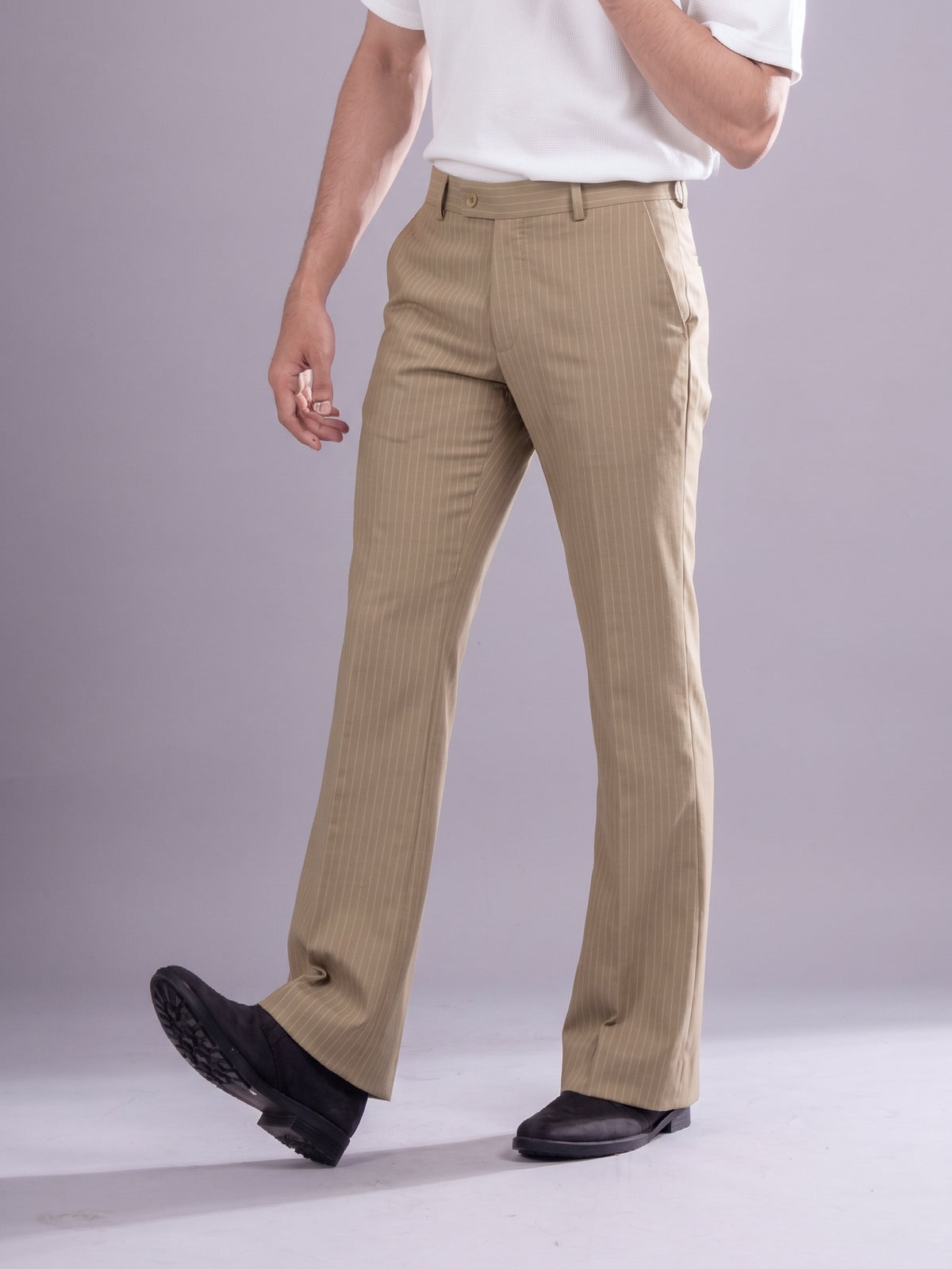 Camel Striped Bootcut Pant