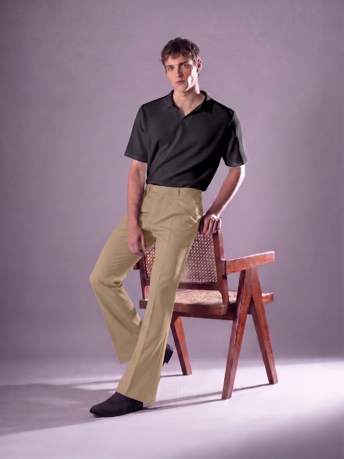 Khaki Striped Bootcut Pant