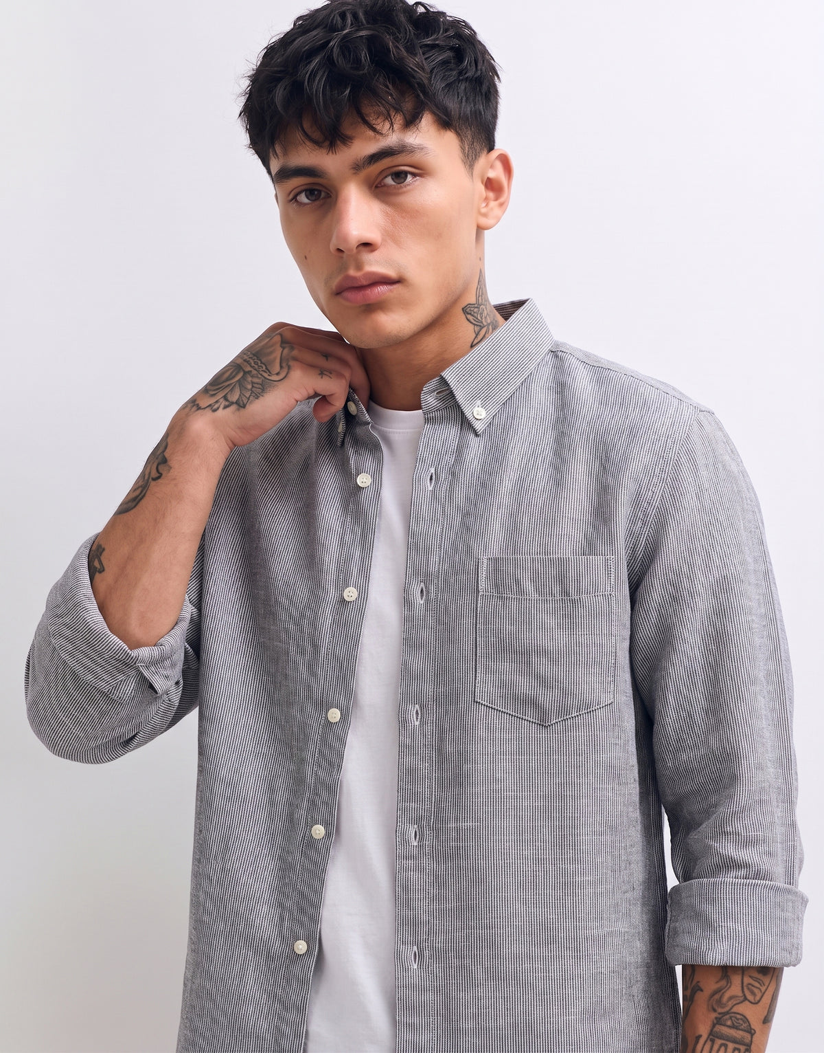 Dark Grey Striped Linen Shirt